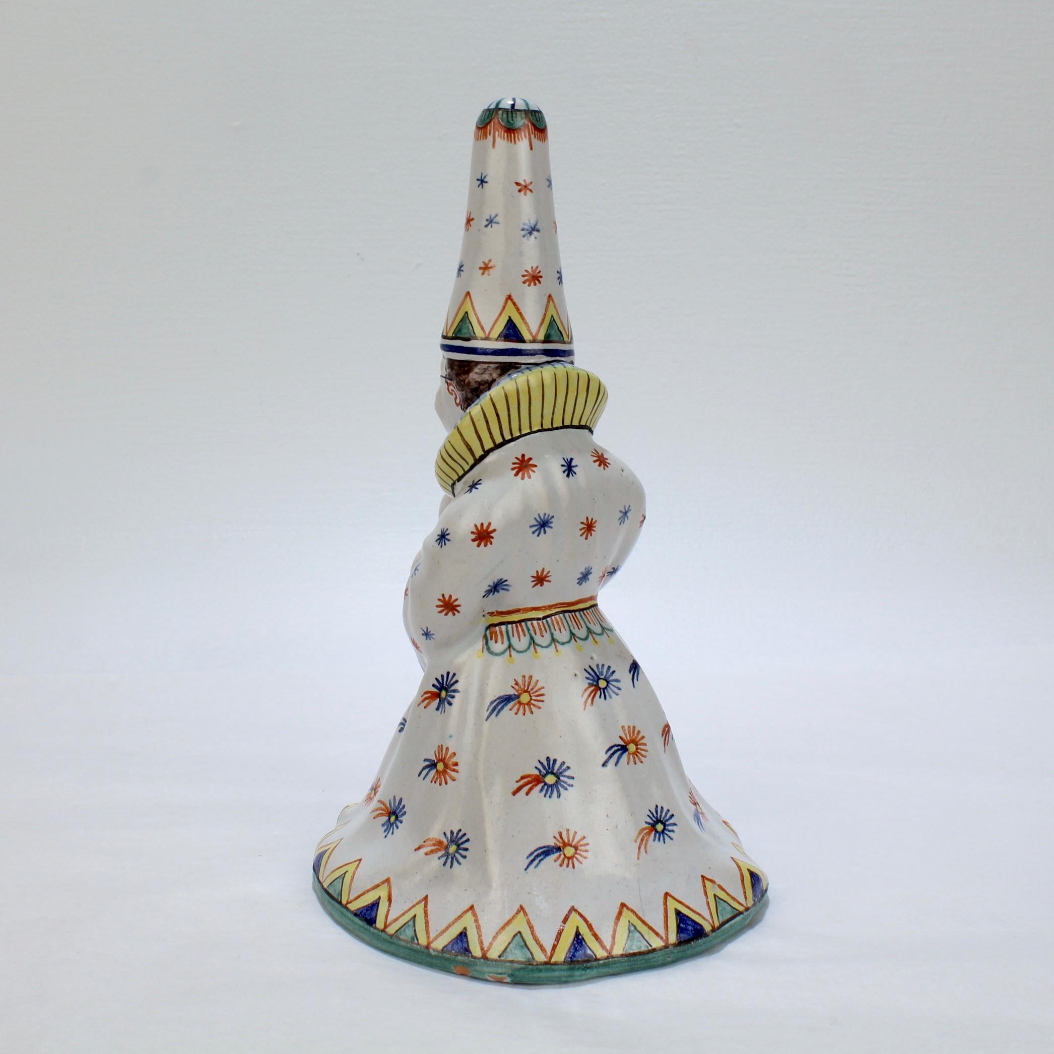 Antique 19th Century Desvres French Faience Figural Wizard Bell 2