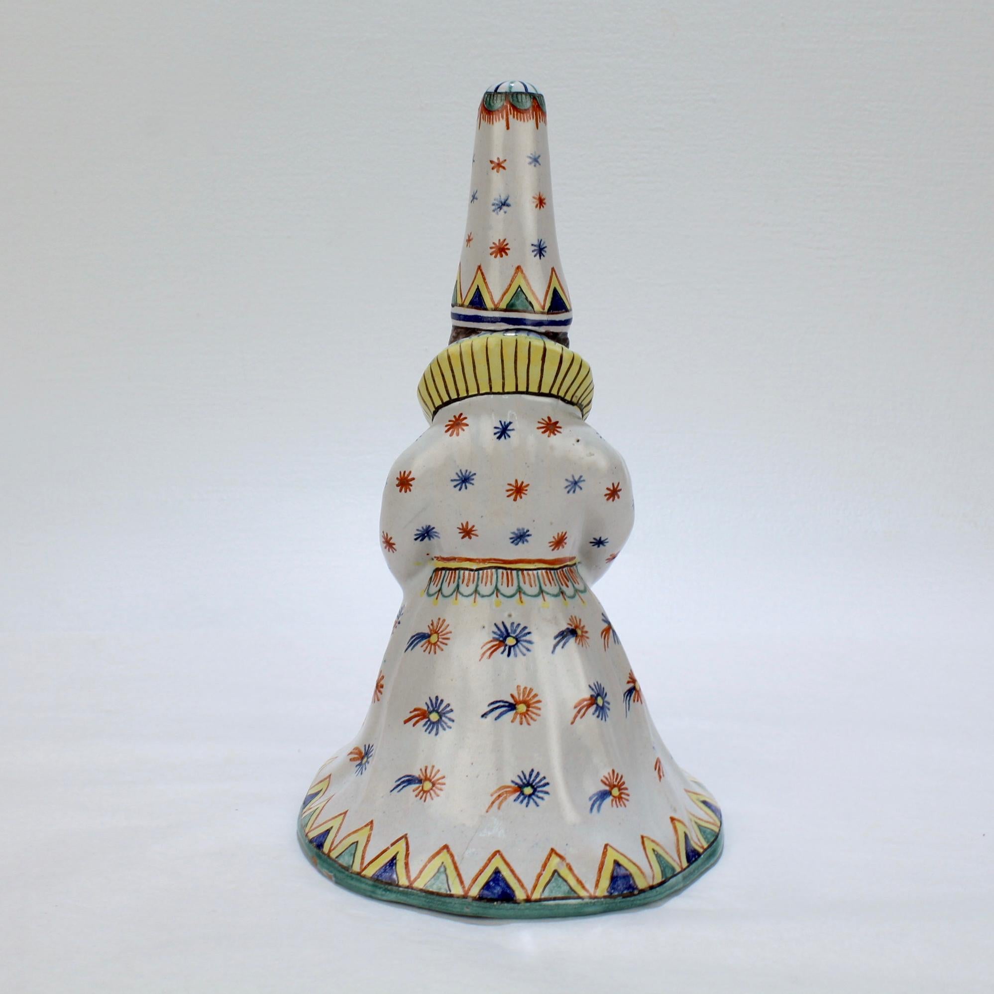 Antique 19th Century Desvres French Faience Figural Wizard Bell 3