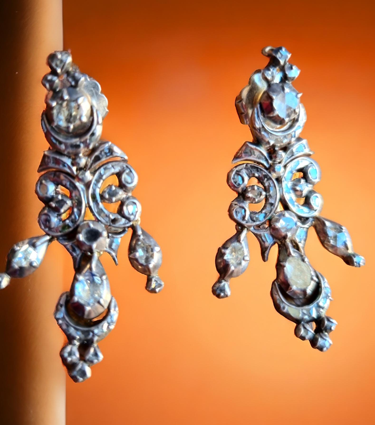 Antique 19th Century Diamond Chandelier Earrings. (Iberian, Georgian). 5