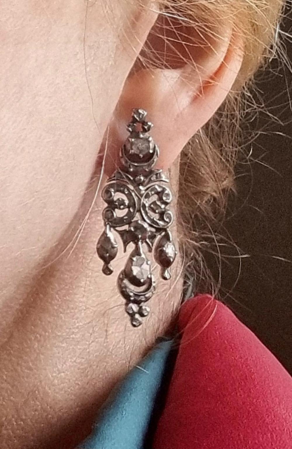 Antique 19th Century Diamond Chandelier Earrings. (Iberian, Georgian). 7
