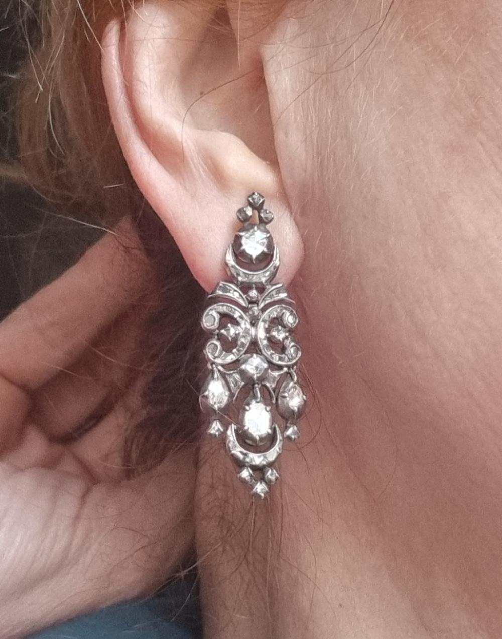 Antique 19th Century Diamond Chandelier Earrings. (Iberian, Georgian). 8