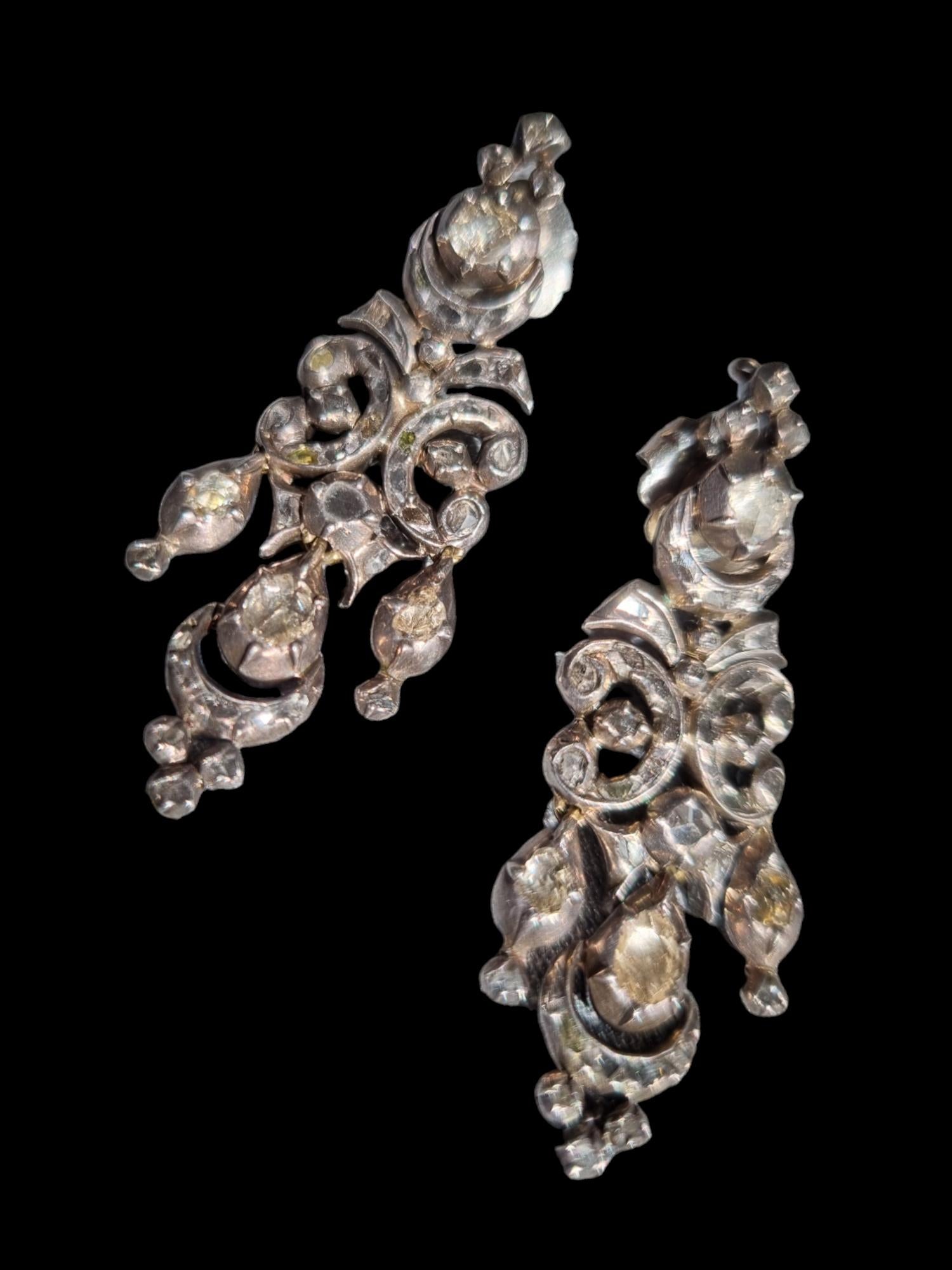 Antike Diamant-Chandelier-Ohrringe aus dem 19. Jahrhundert. (iberisch, georgisch). im Zustand „Gut“ in OVIEDO, AS