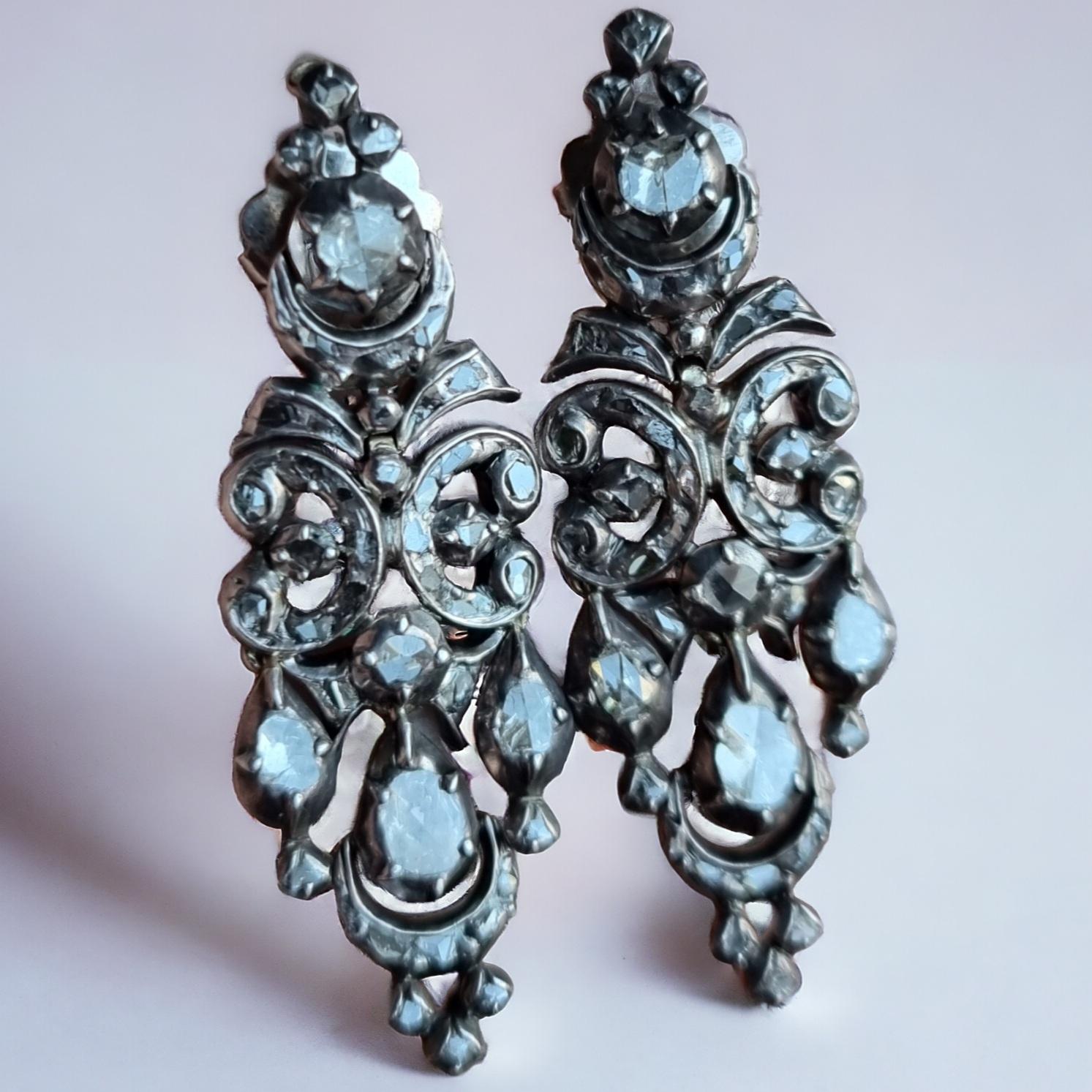 Antique 19th Century Diamond Chandelier Earrings. (Iberian, Georgian). 2