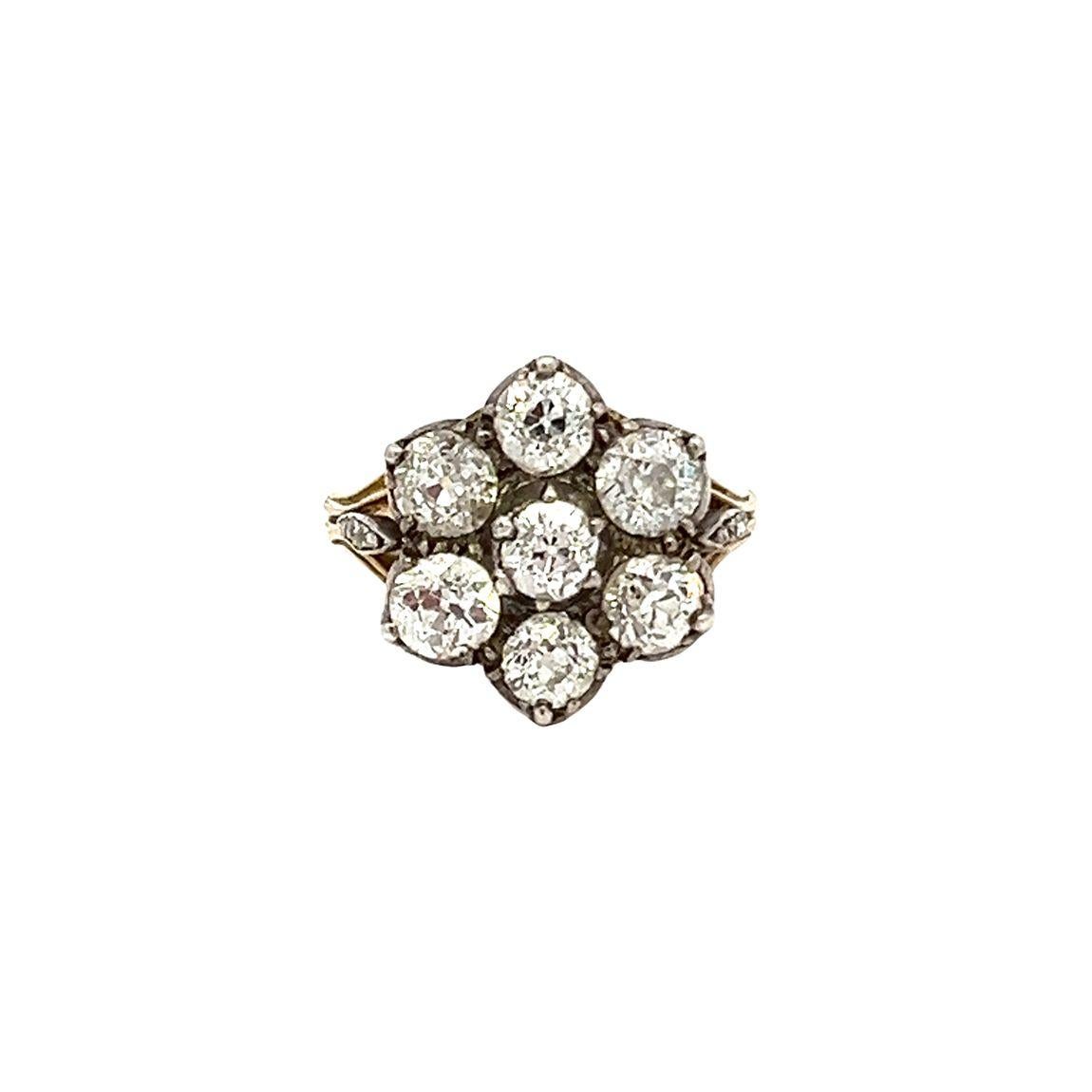 Anello antico a grappolo di diamanti del XIX secolo In condizioni buone in vendita a London, GB