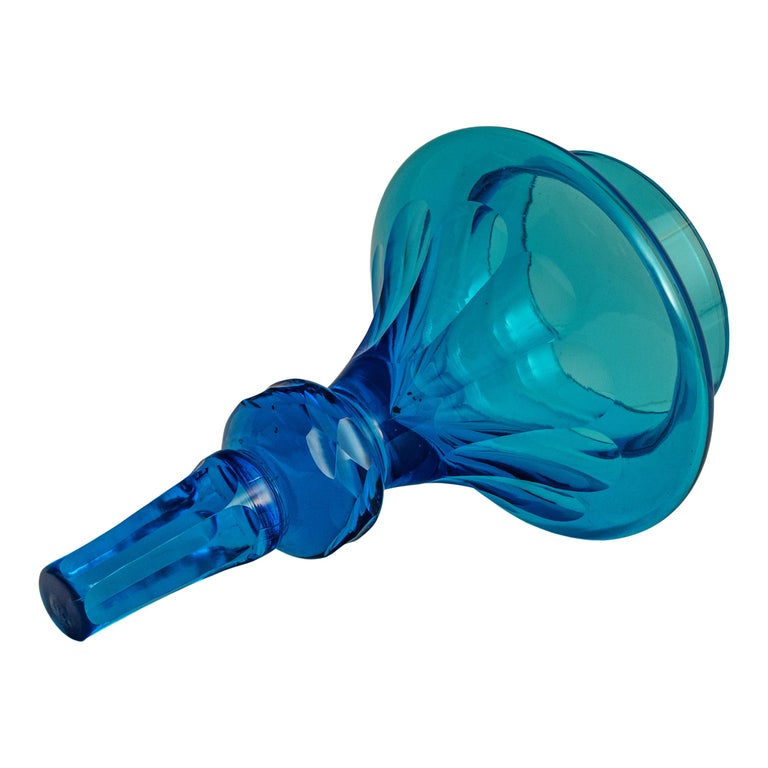 Antique 19th Century Diamond Cut Etched Cobalt Blue Glass Whisky