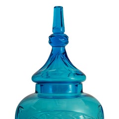 Antique 19th Century Diamond Cut Etched Cobalt Blue Glass Whisky Dispenser 1880