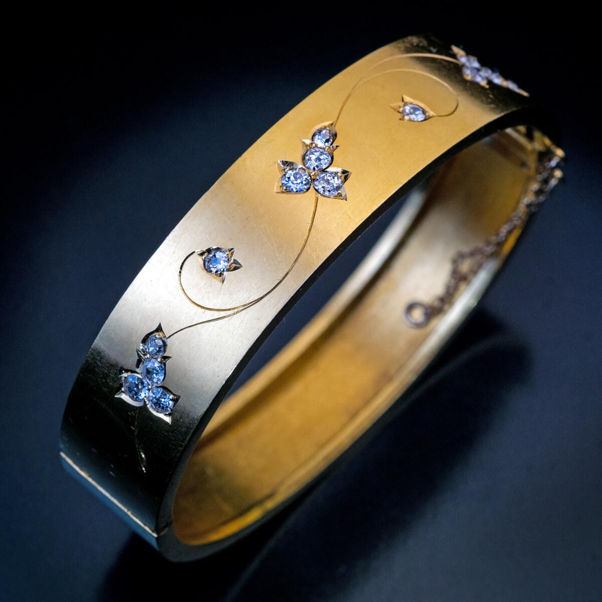 Women's Antique 19th Century Diamond Gold Bangle Bracelet For Sale