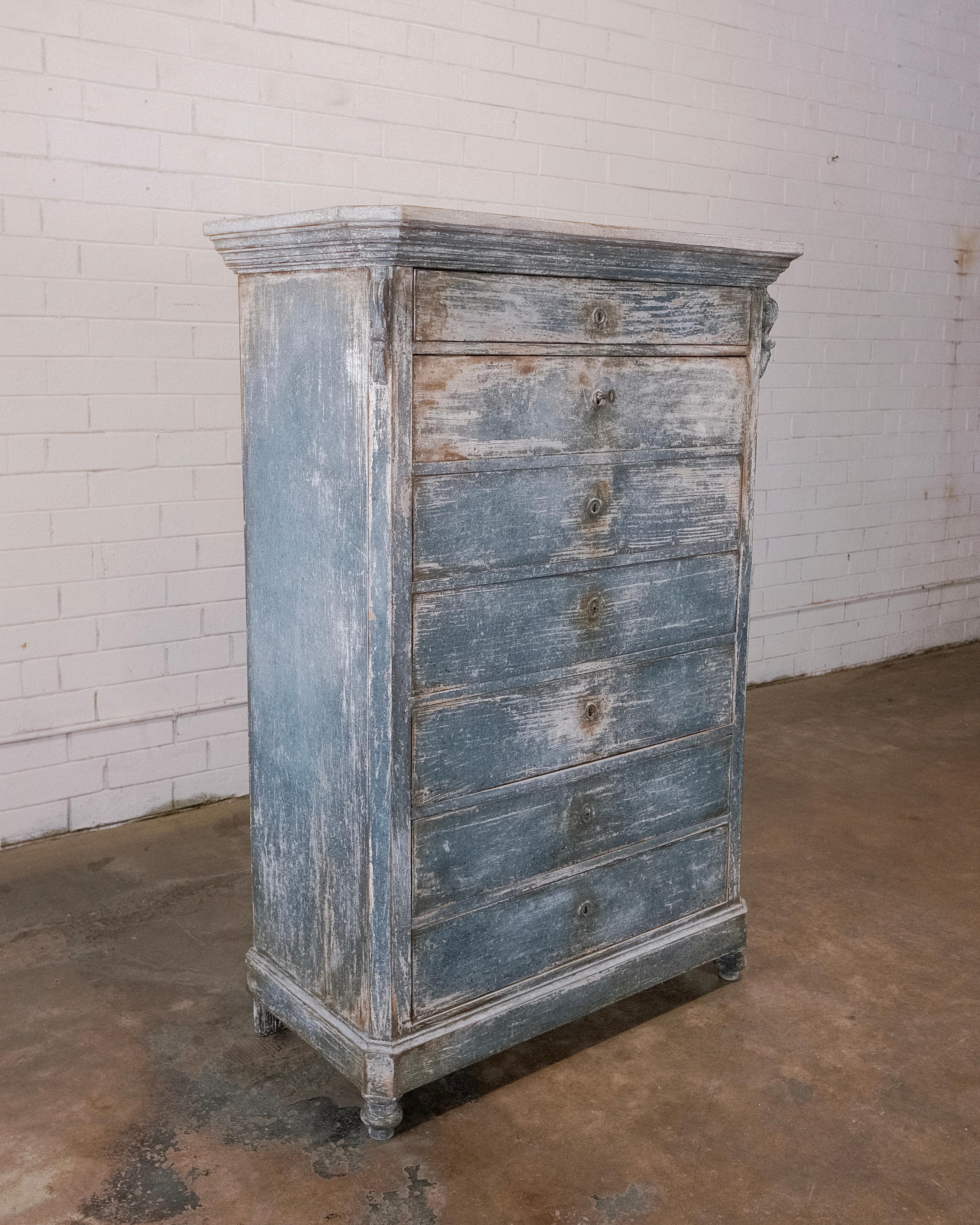 Antique 19th Century Distressed Blue Dresser 1