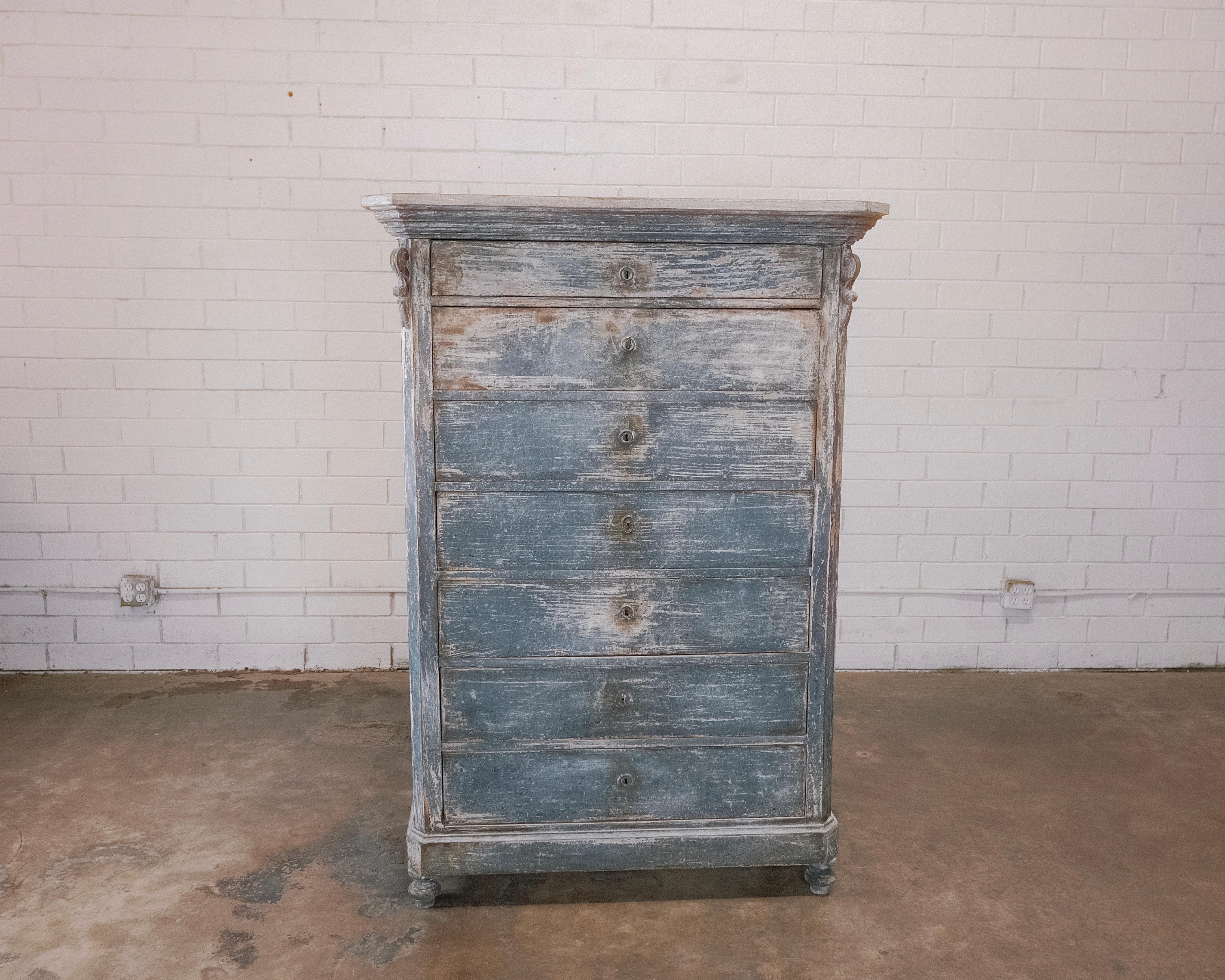 Antique 19th Century Distressed Blue Dresser 2