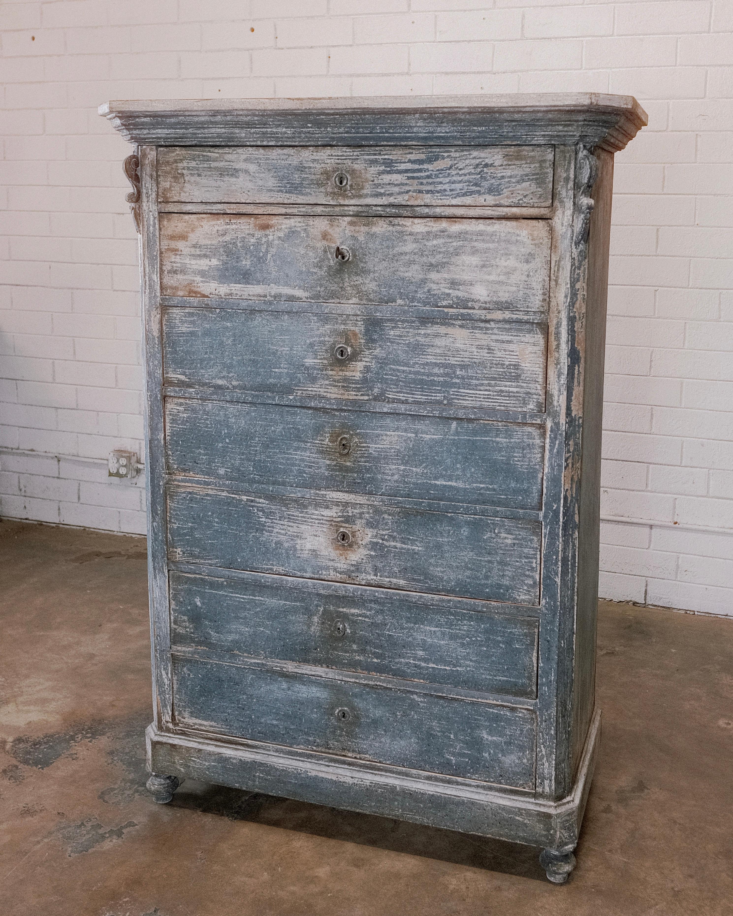 Antique 19th Century Distressed Blue Dresser 3