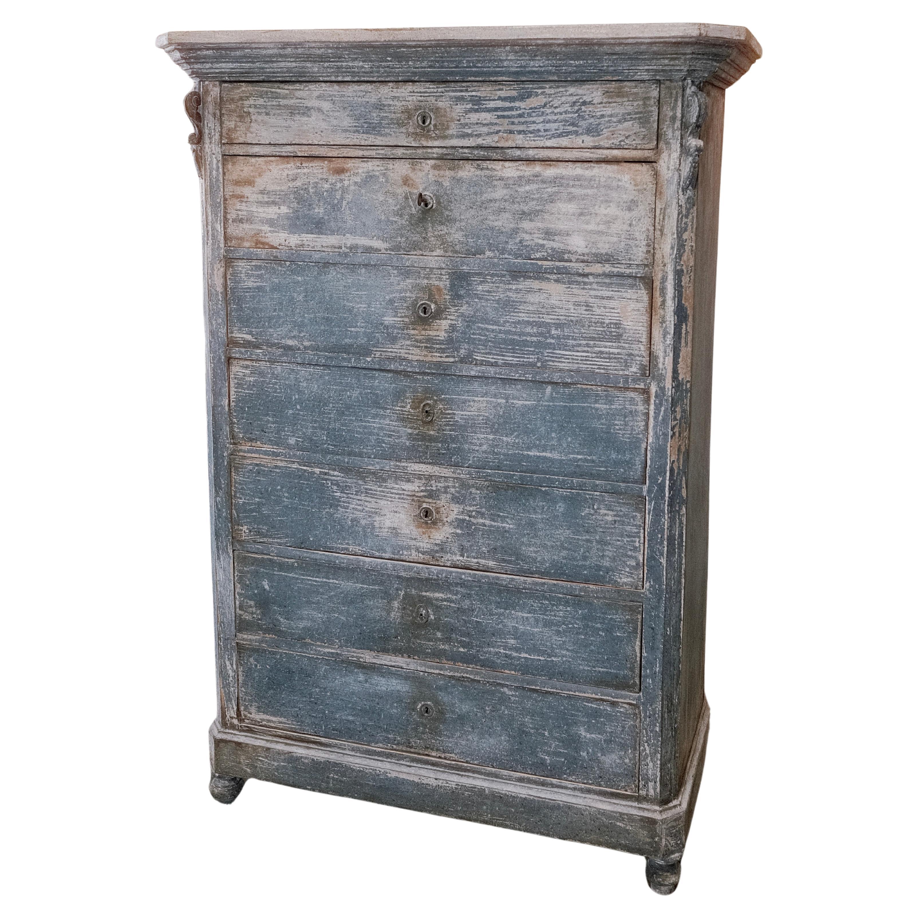 Antique 19th Century Distressed Blue Dresser