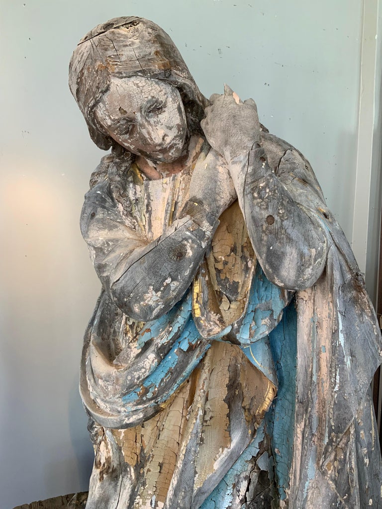 Antique 19th century Distressed Carved Wood Statue of a Saint For Sale ...