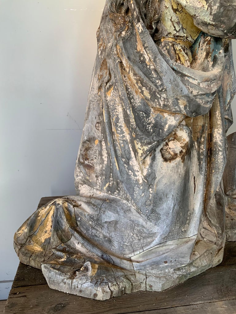 Antique 19th century Distressed Carved Wood Statue of a Saint For Sale ...