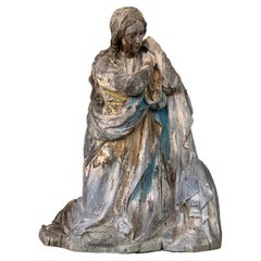 Antique 19th century Distressed Carved Wood Statue of a Saint