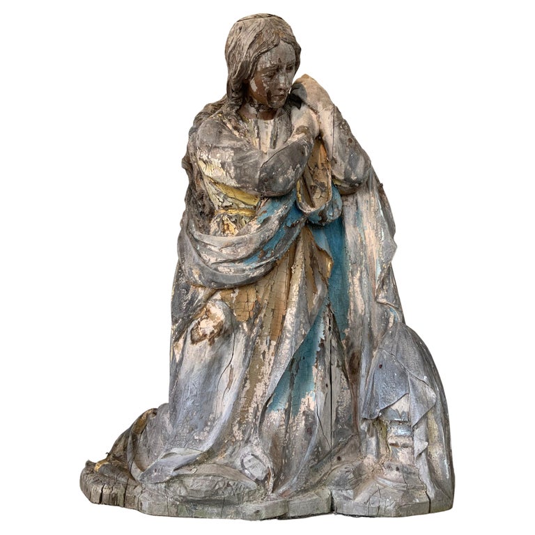Antique 19th century Distressed Carved Wood Statue of a Saint For Sale ...