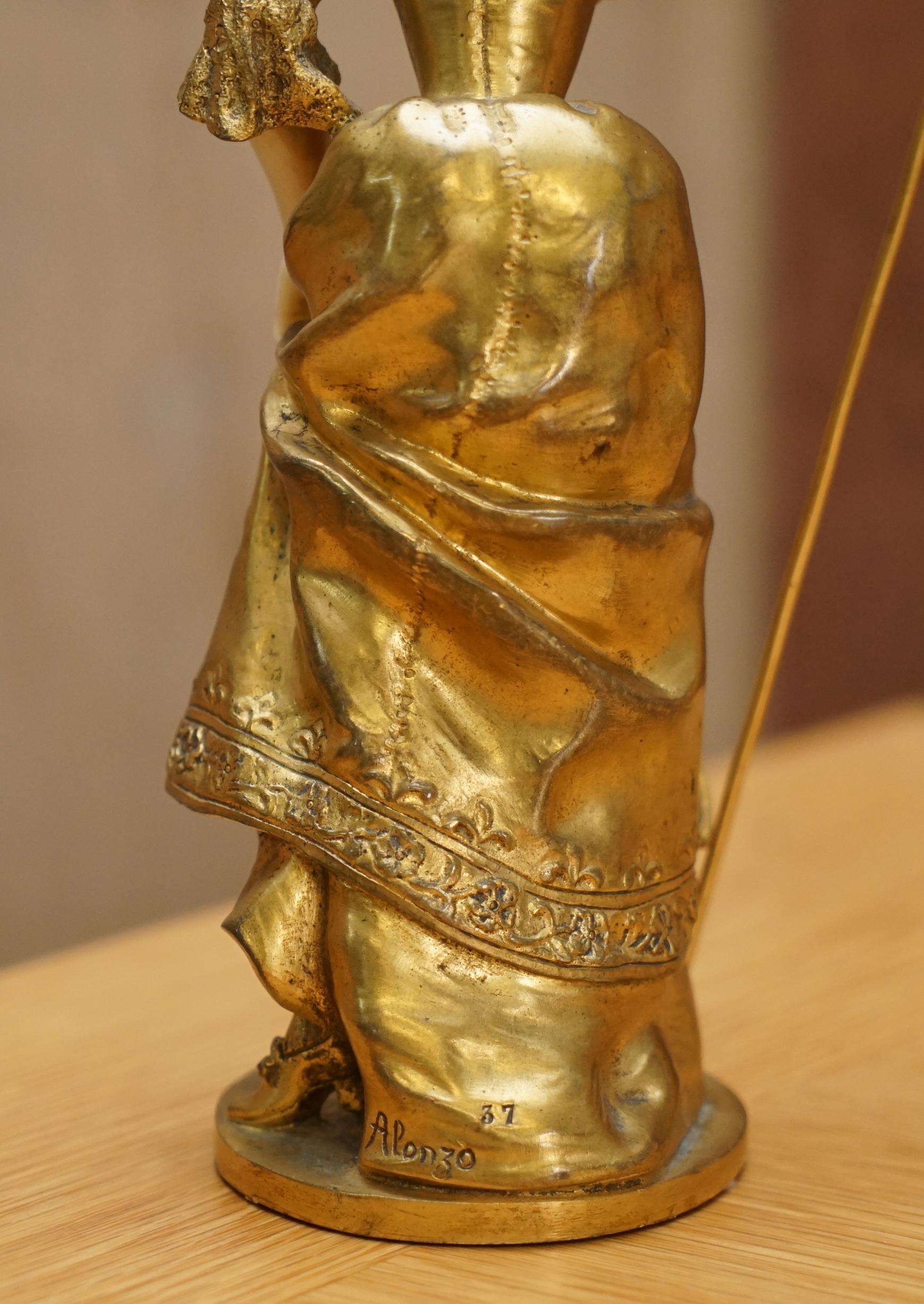 Antique 19th Century Dominique Alonzo 1910-30 French Gilt Bronze Statue Stamped For Sale 4