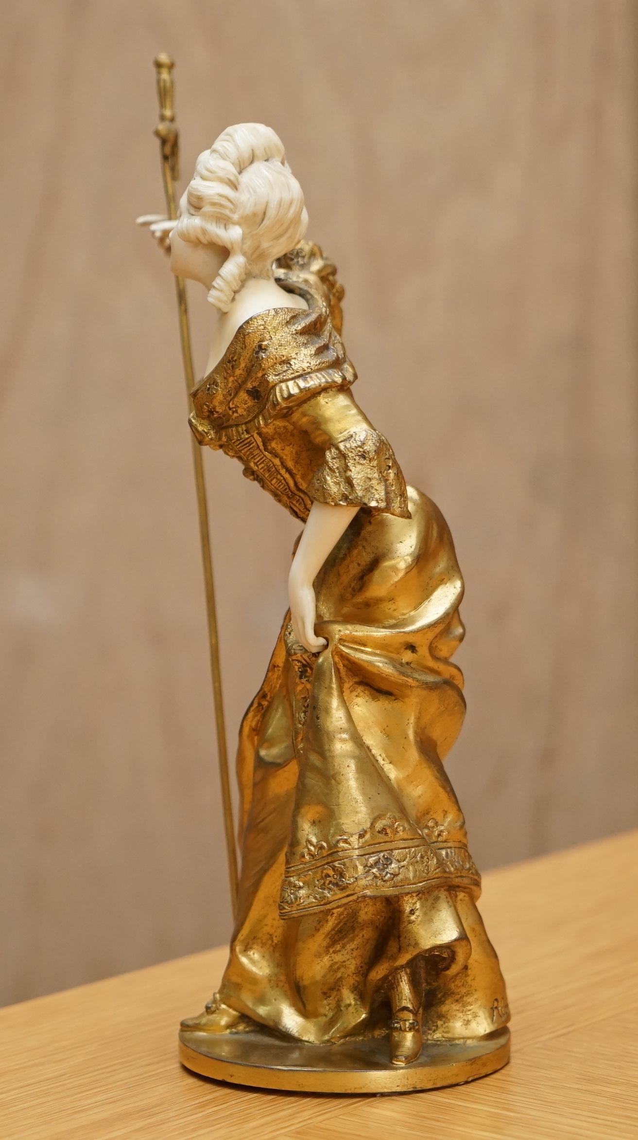 Edwardian Antique 19th Century Dominique Alonzo 1910-30 French Gilt Bronze Statue Stamped For Sale