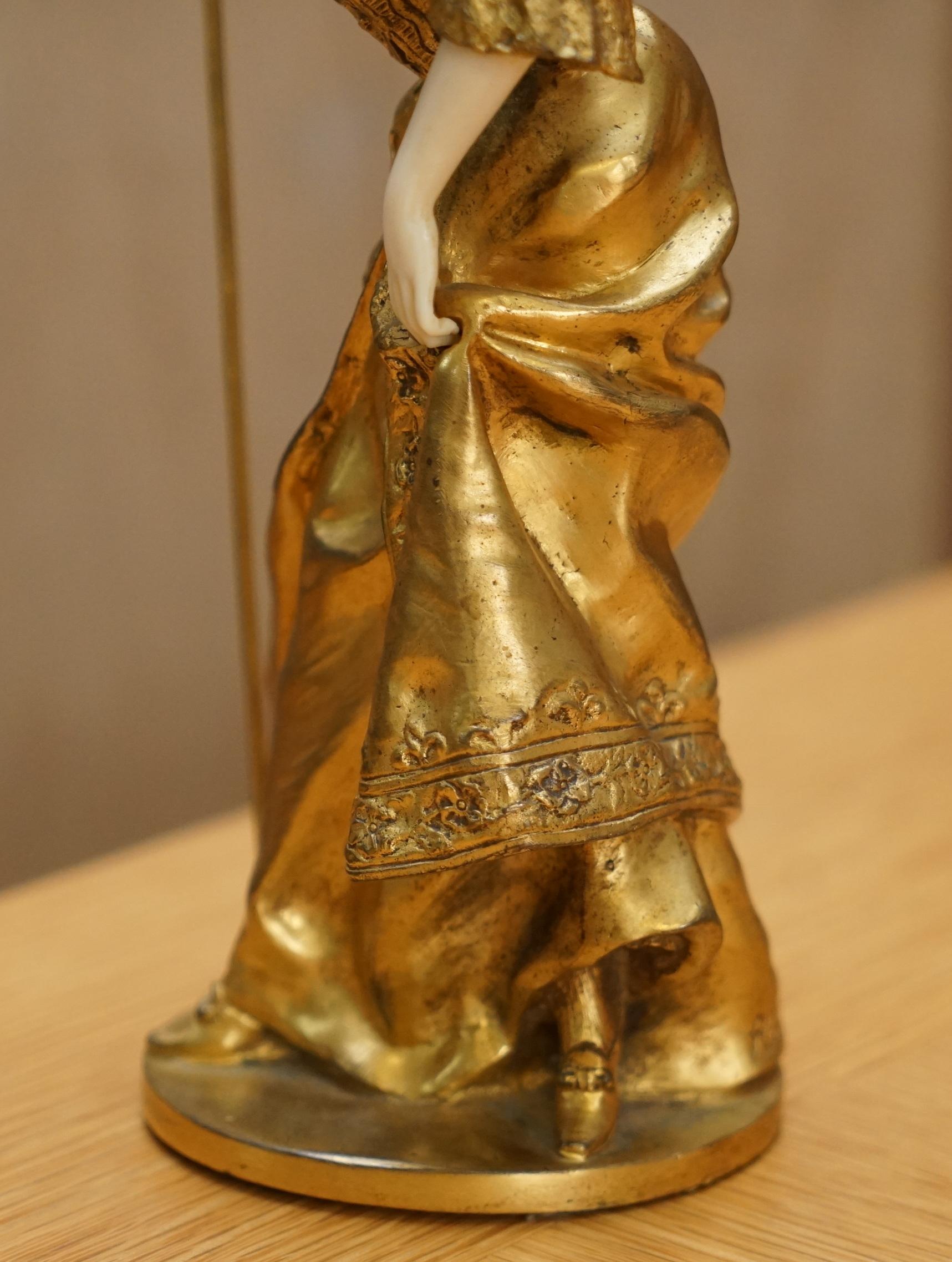 Antike französische Statue aus vergoldeter Bronze, Dominique Alonzo 1910-30, 19. Jahrhundert, gestempelt 4