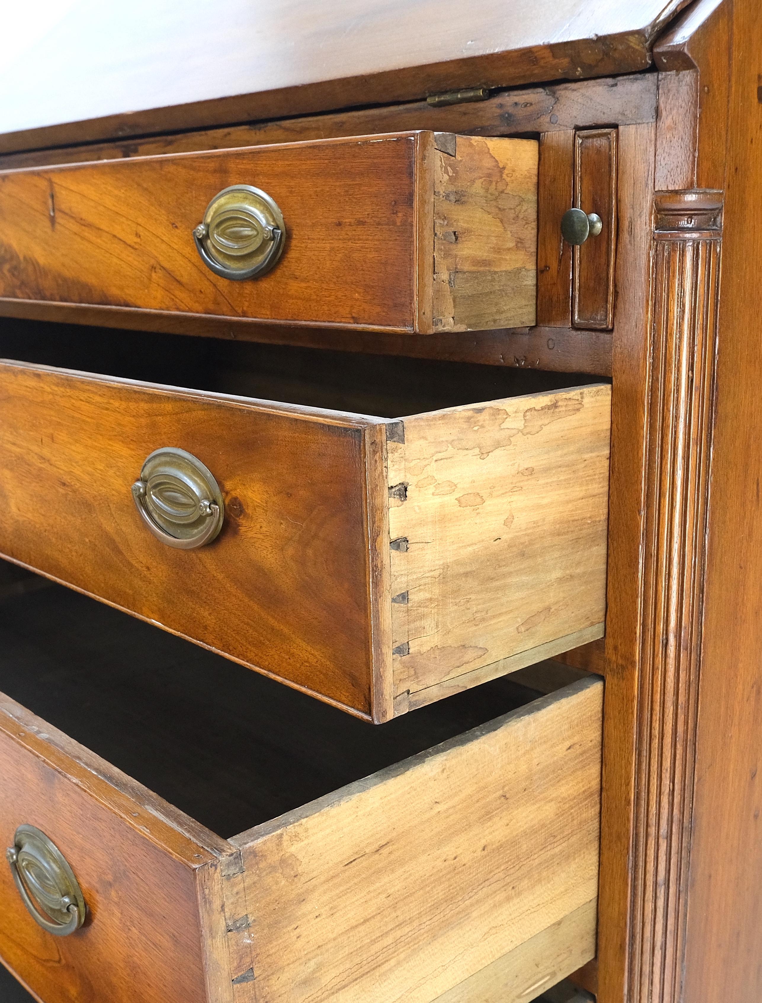 Varnished Antique 19th Century Dovetail Joints Secretary Drop Front Desk w Drawers Dresser For Sale