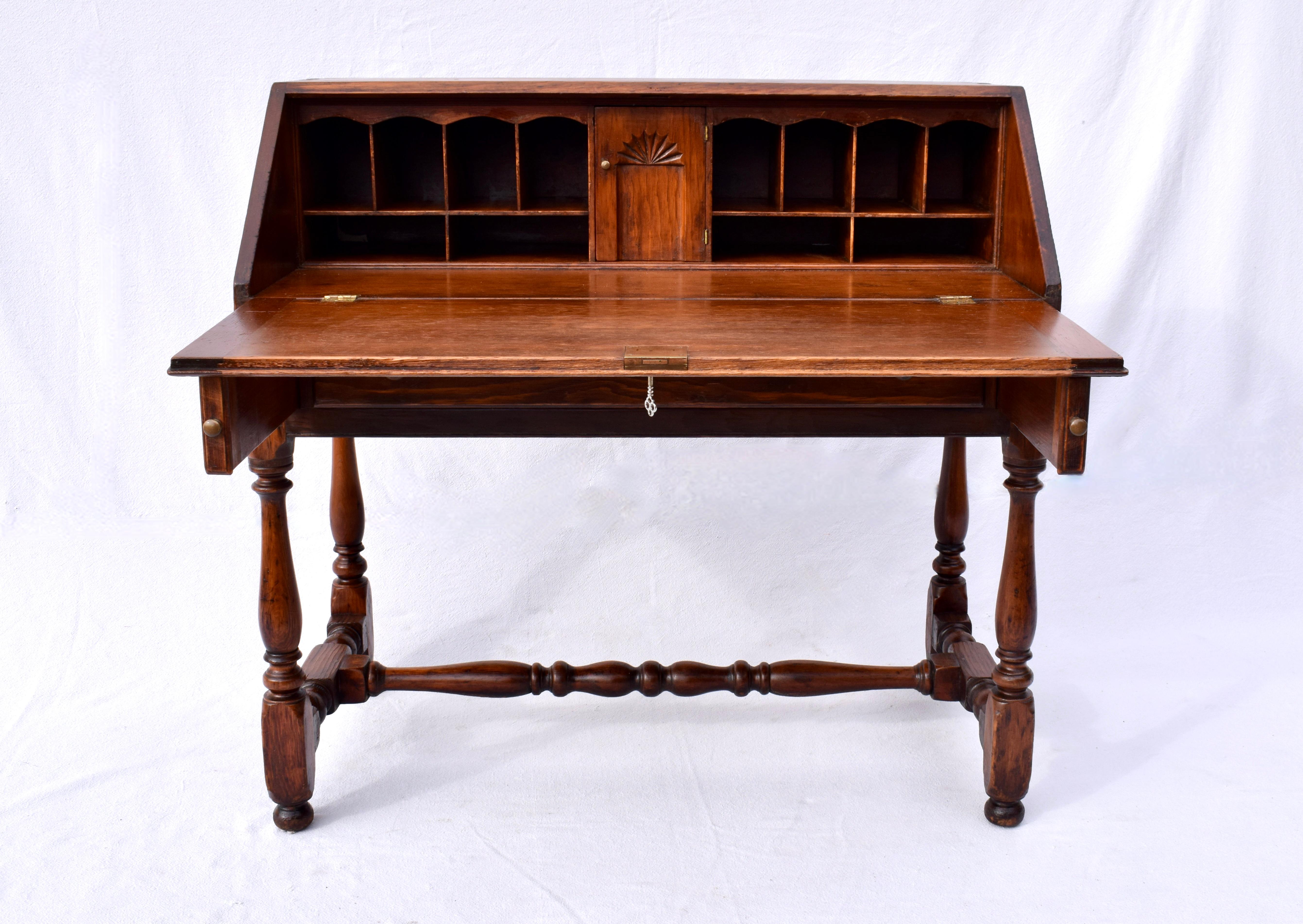 American Colonial Antique 19th Century Dovetail Joints Secretary Drop Front Writing Desk