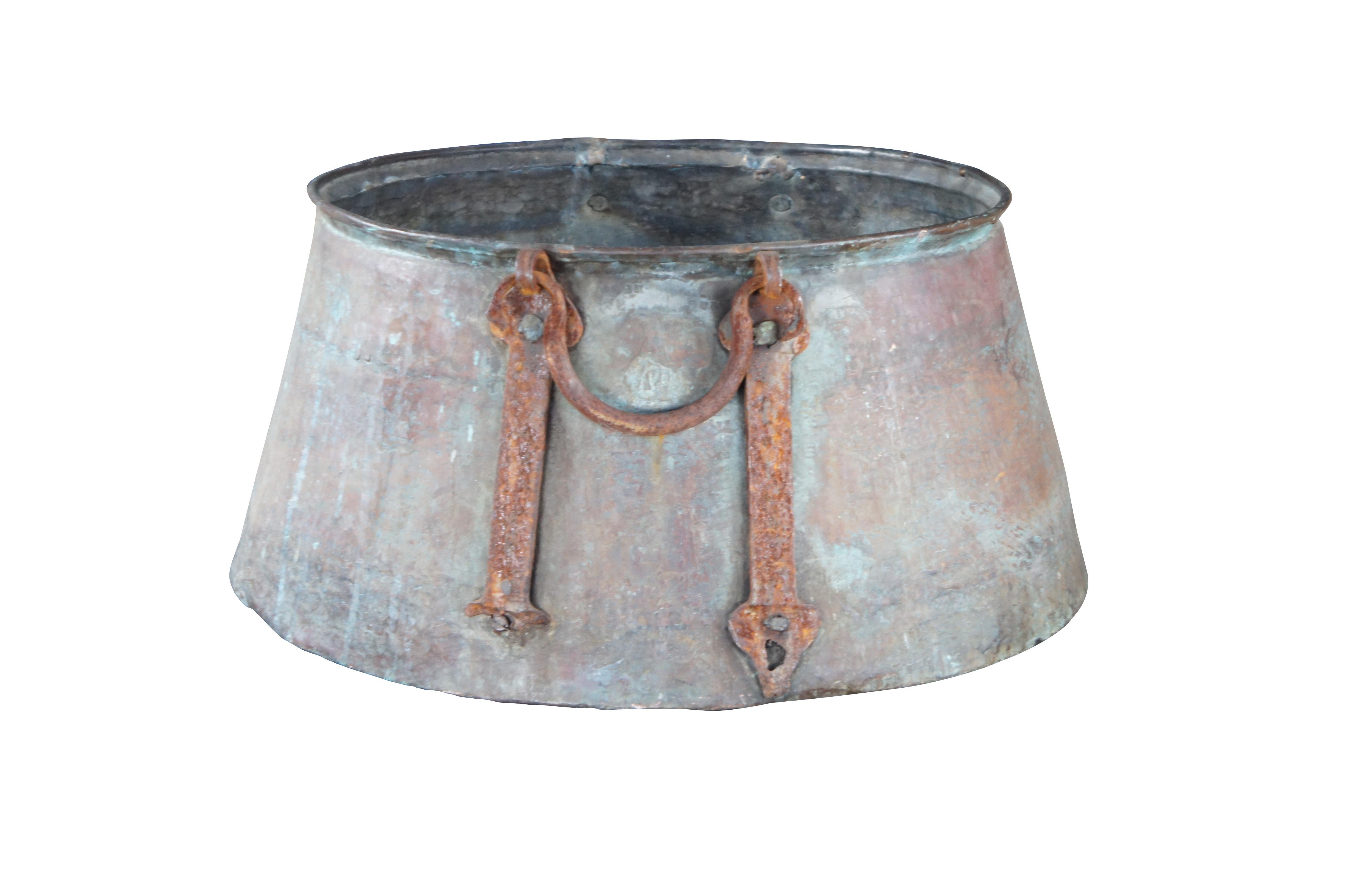Rustic Antique 19th Century Dovetailed Copper Forged Iron Apple Butter Cauldron Pot 22