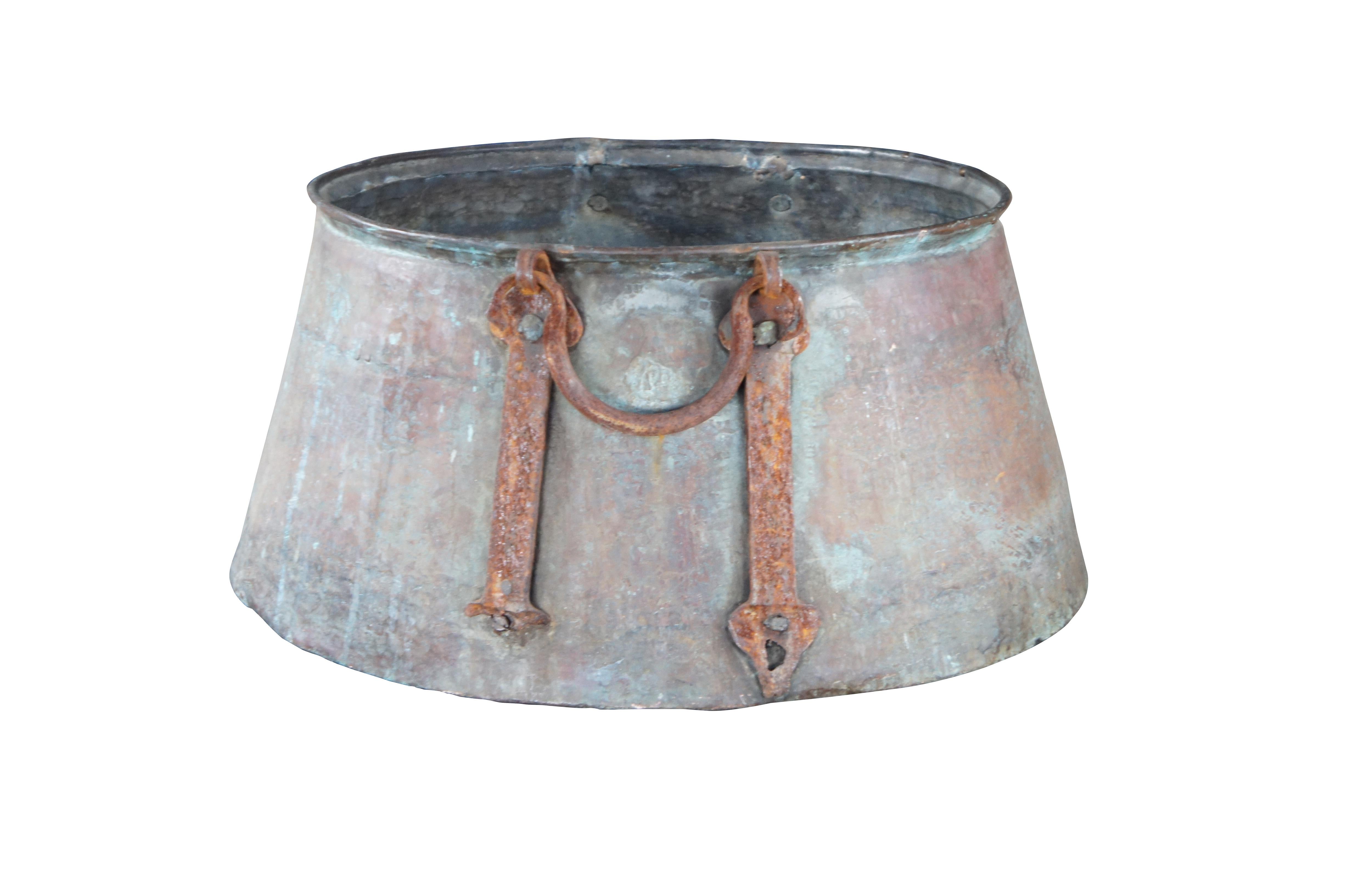 Antike 19. Jahrhundert Dovetailed Kupfer geschmiedet Eisen Apfel Butter Cauldron Topf 22