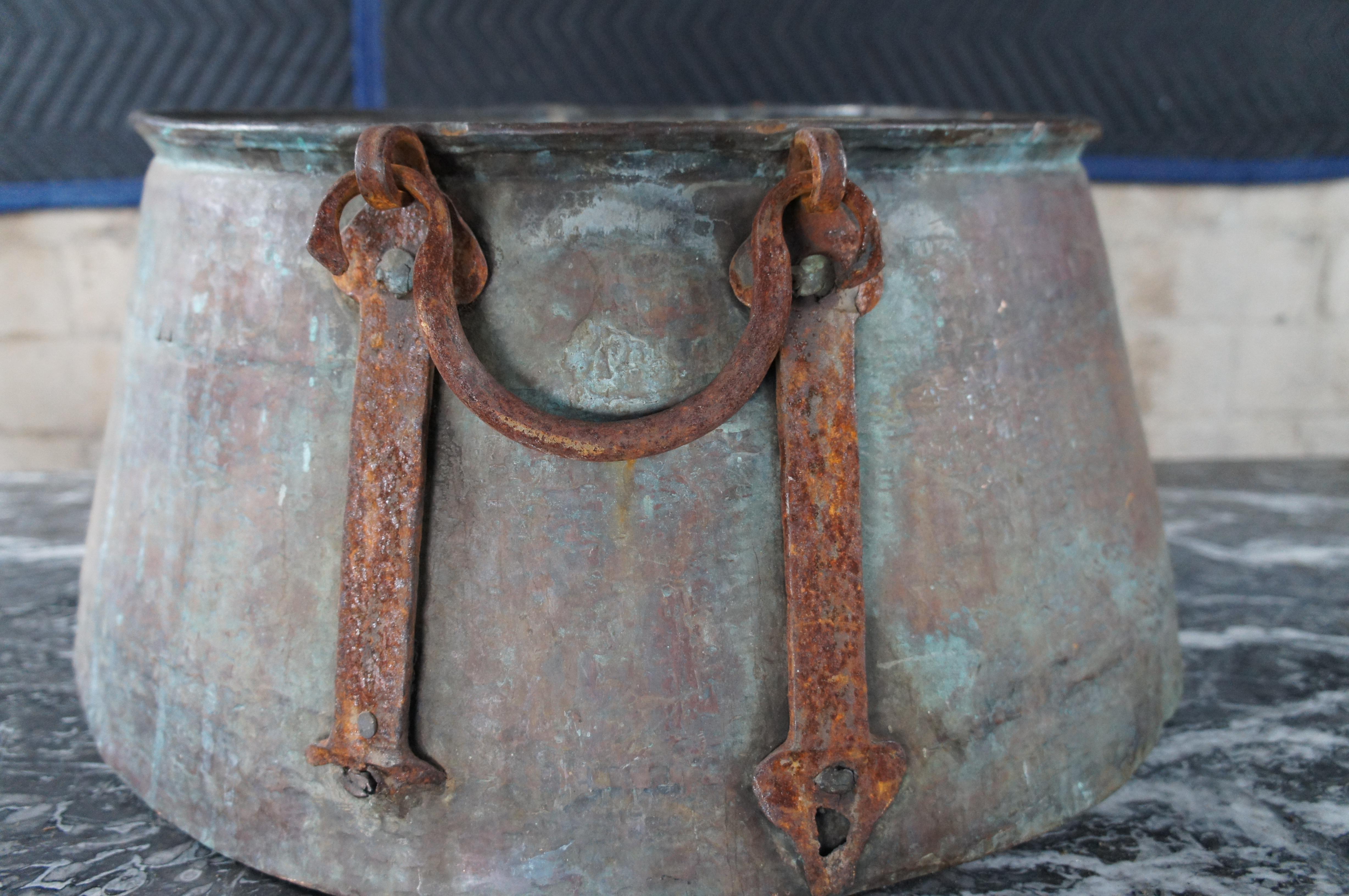 Antique 19th Century Dovetailed Copper Forged Iron Apple Butter Cauldron Pot 22