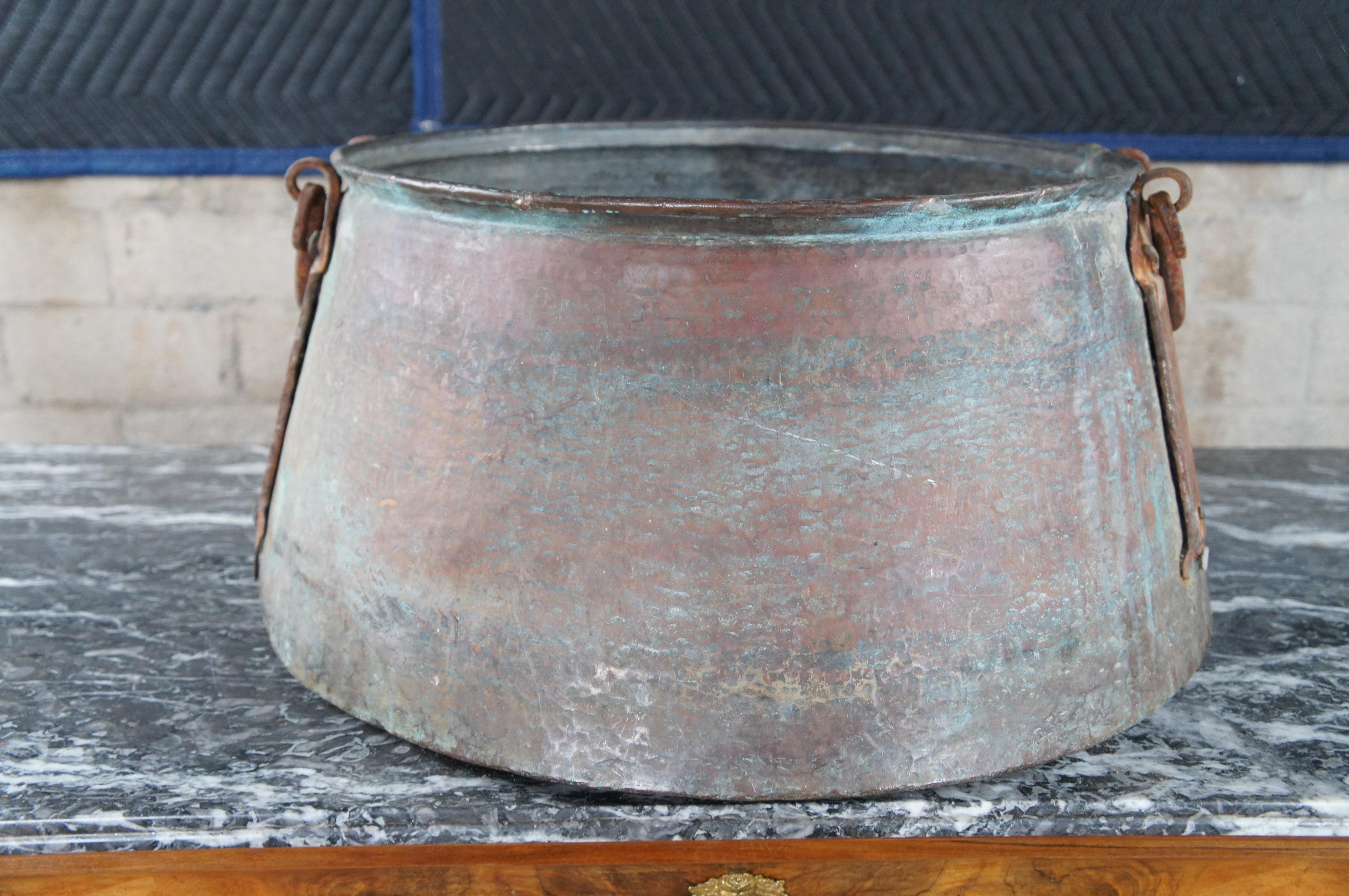Antike 19. Jahrhundert Dovetailed Kupfer geschmiedet Eisen Apfel Butter Cauldron Topf 22