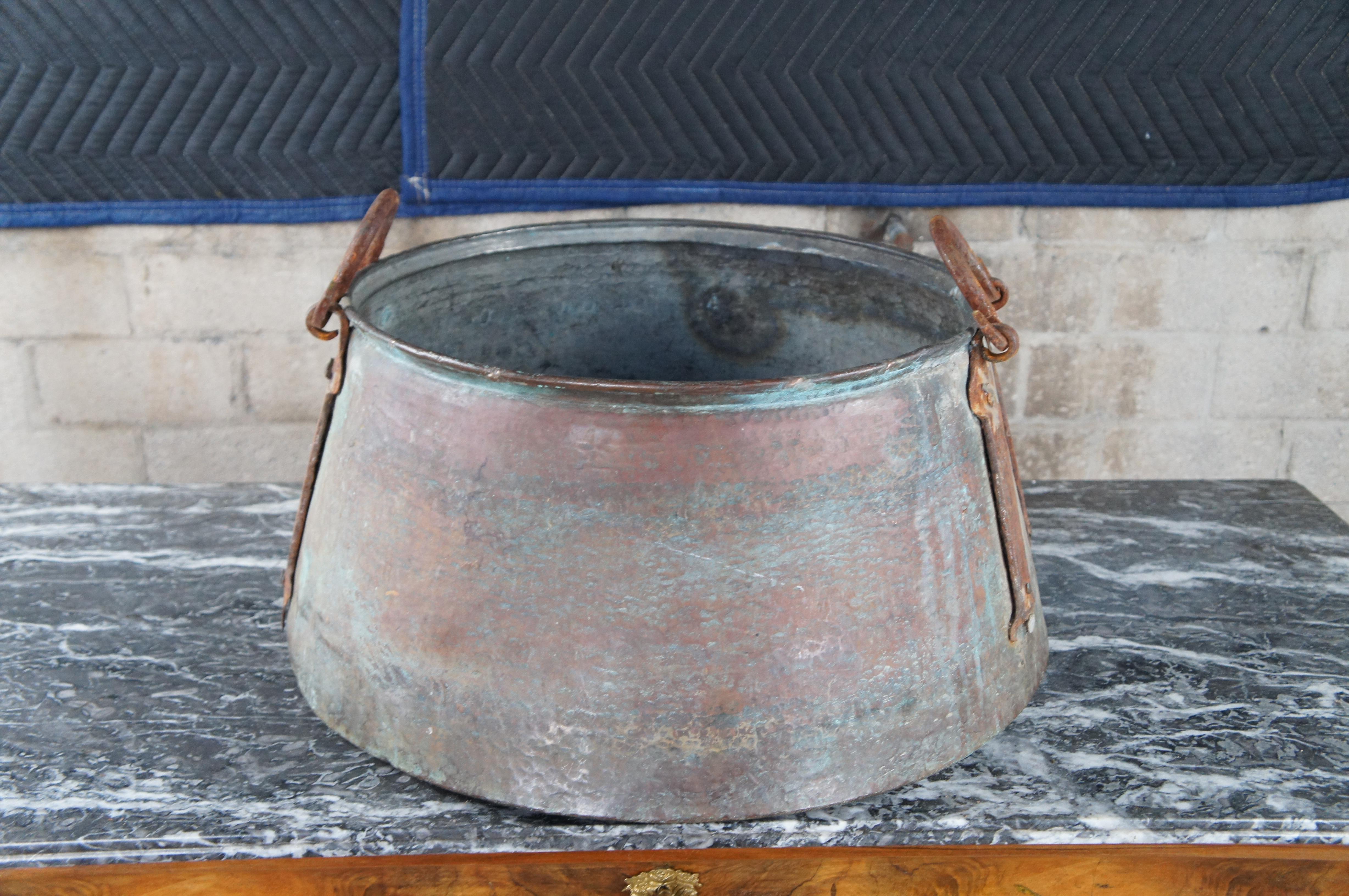 Antike 19. Jahrhundert Dovetailed Kupfer geschmiedet Eisen Apfel Butter Cauldron Topf 22