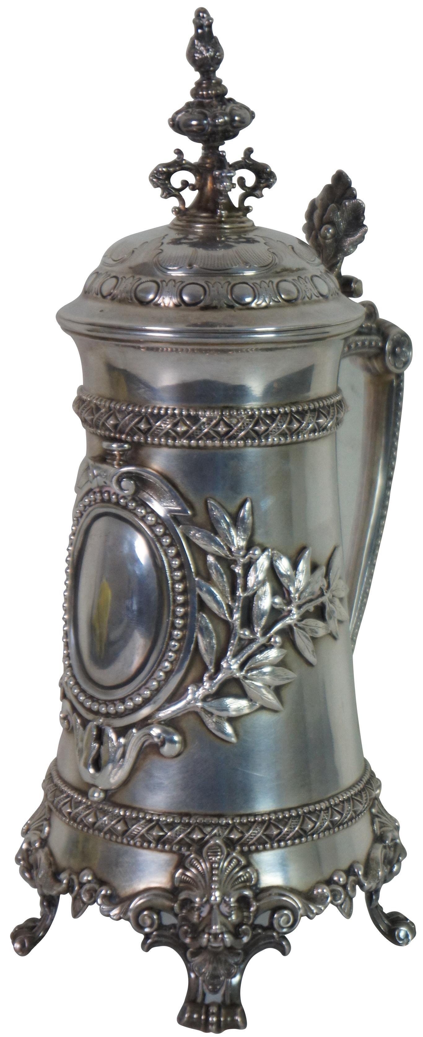 Dutch Colonial Antique 19th Century Dutch 800 Silver Baroque Figural Tankard Stein 835g For Sale