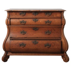 Antique 19th Century Dutch Bombe Oak Chest of Drawers With Ornate Brass Hardware