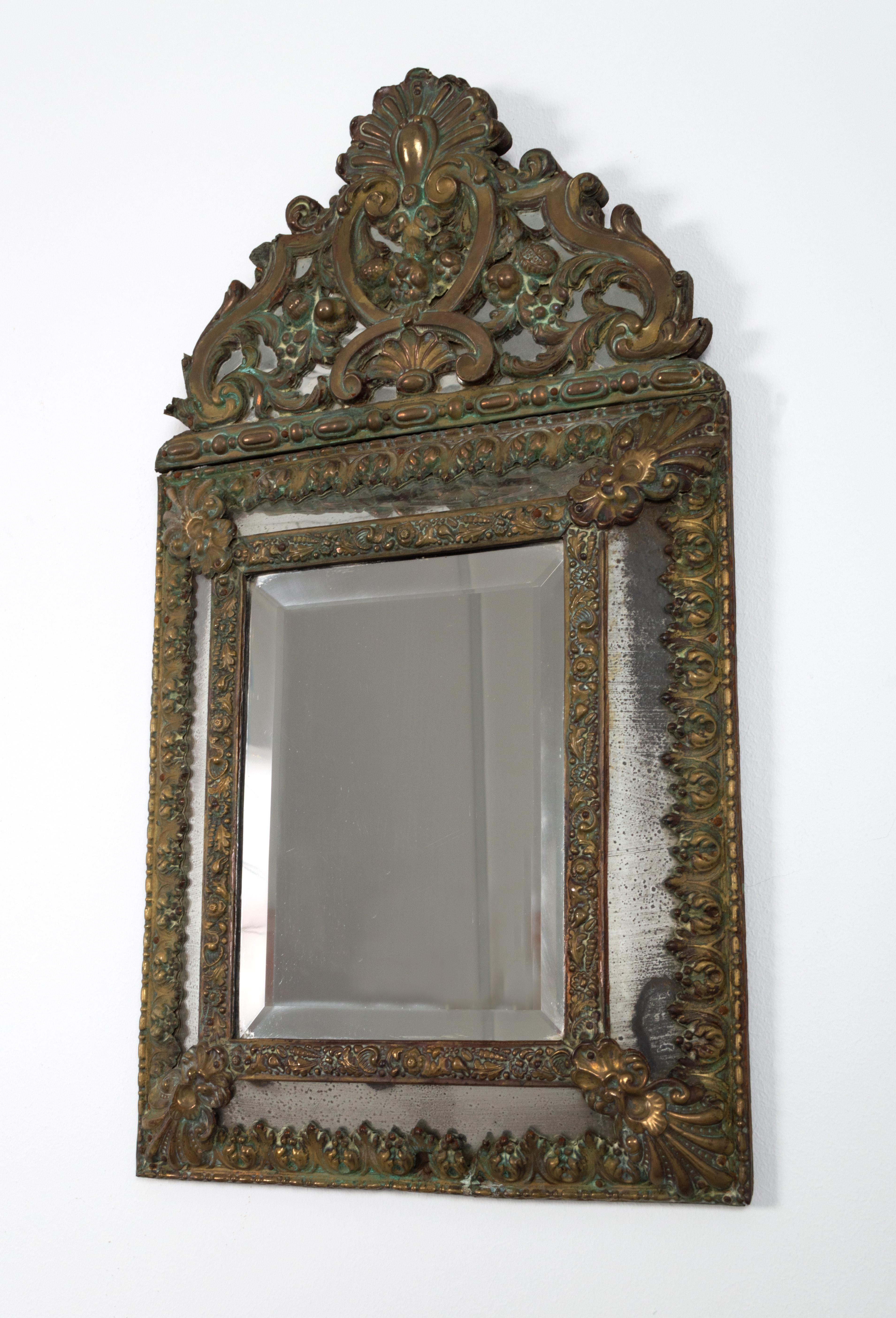 Antique 19th century Dutch brass repousse cushion mirror.
circa 1880.
Attractive patination.
Good condition commensurate with age.