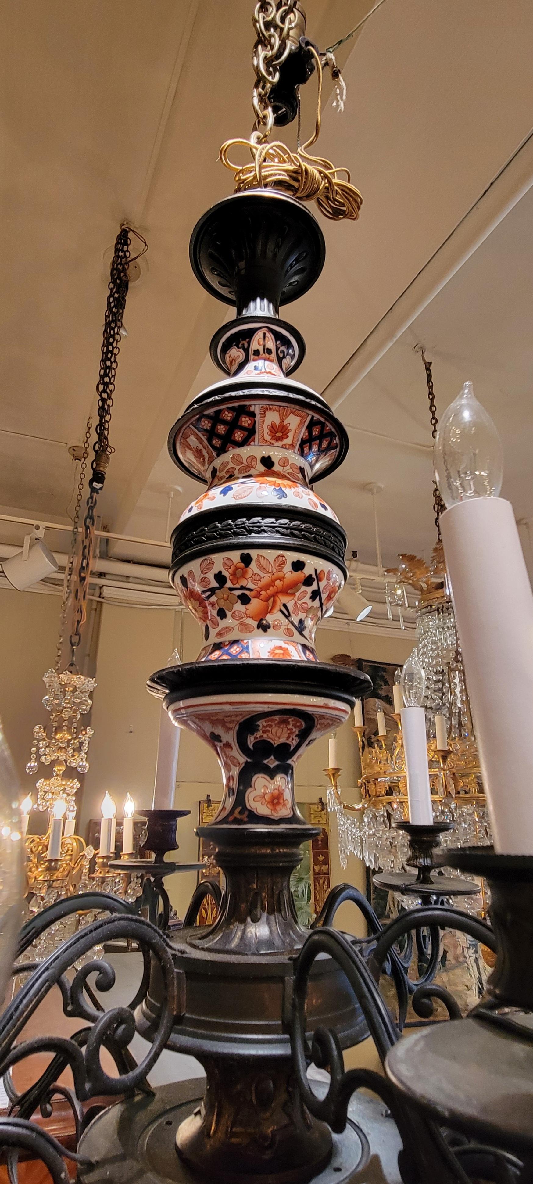 Antique 19th Century Dutch Chandelier with Imari Porcelain Stem For Sale 2