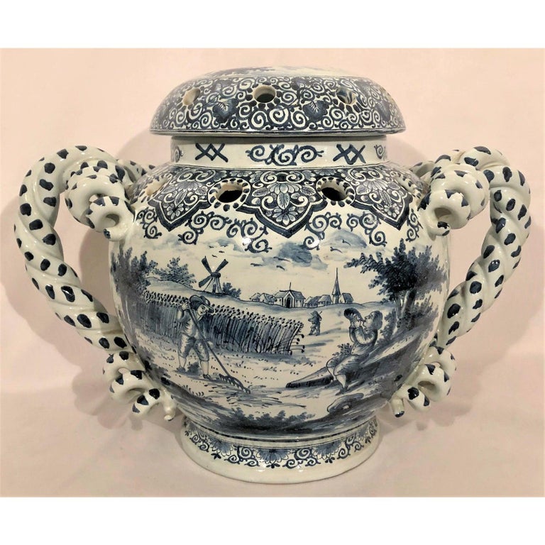 Antique 19th Century Dutch Delft Porcelain Tulipiere Urn, circa 1840 at