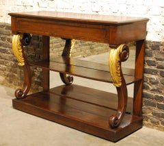 Antique 19th Century Dutch Empire Oak and Gold Leaf Trumeau or Sideboard