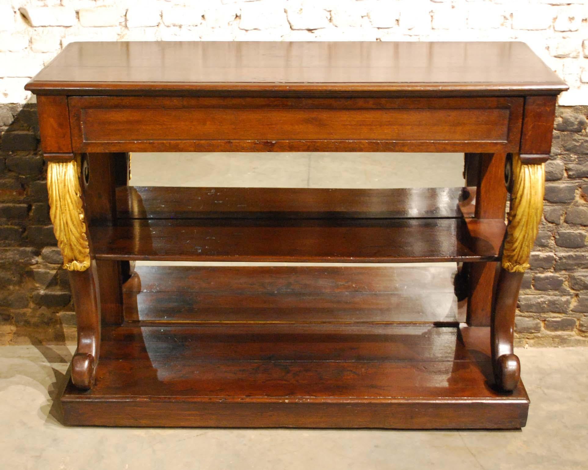 Veneer Antique 19th Century Dutch Empire Oak and Gold Leaf Trumeau or Sideboard For Sale