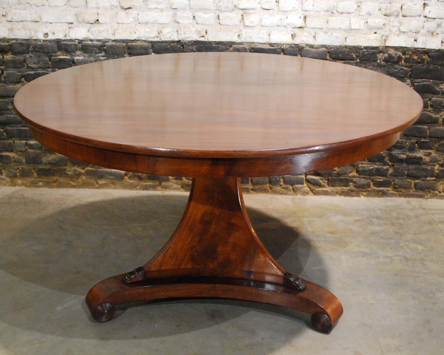 Antique 19th Century Dutch Empire Round Mahogany Dining Table 1