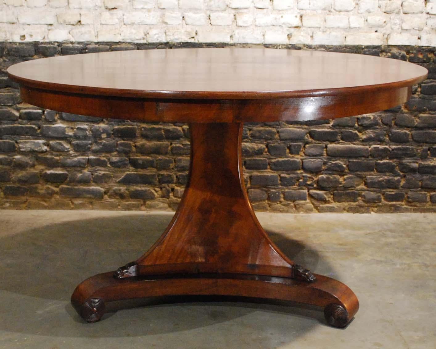 Antique 19th Century Dutch Empire Round Mahogany Dining Table 2