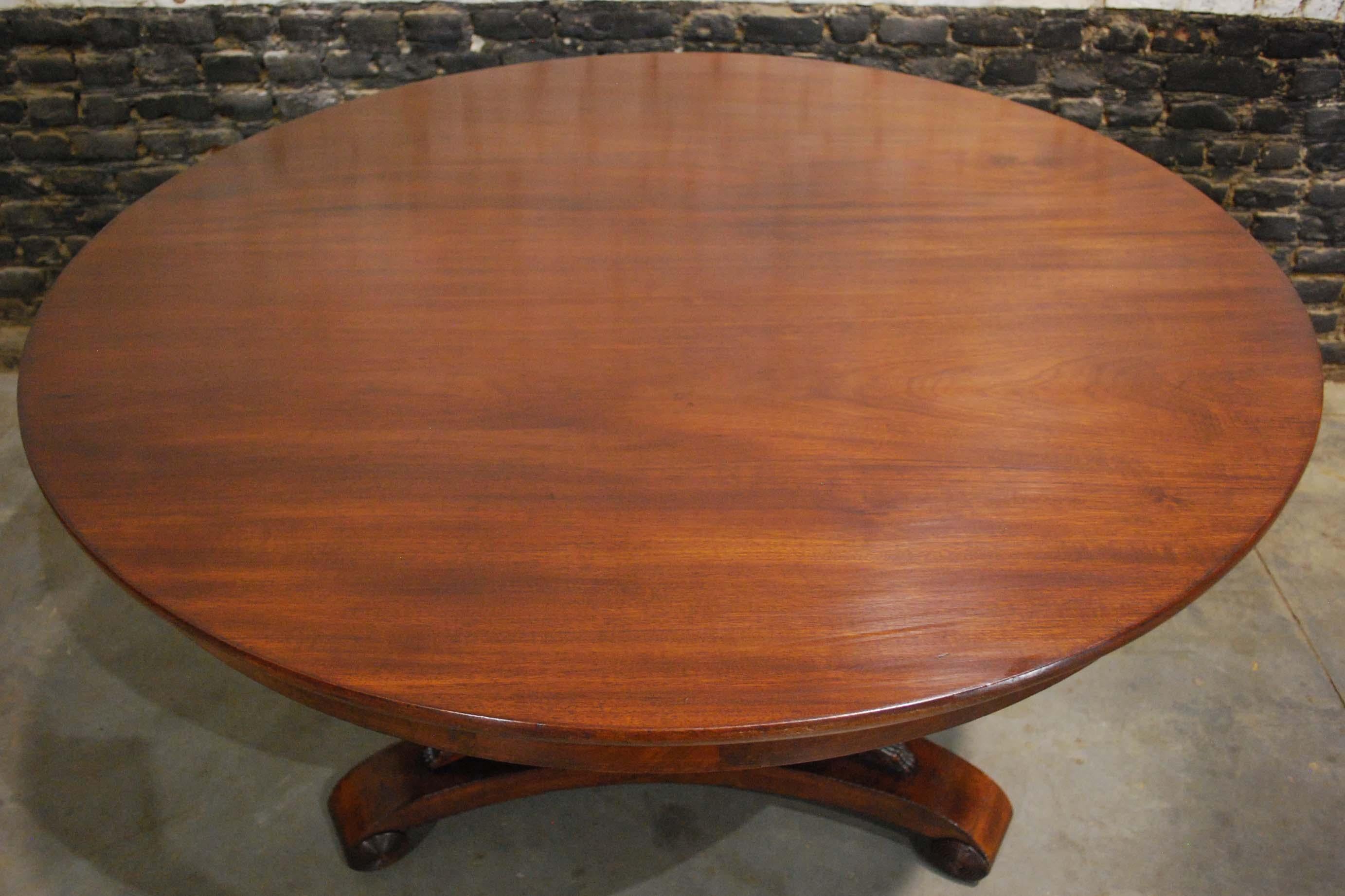 Antique 19th Century Dutch Empire Round Mahogany Dining Table 3