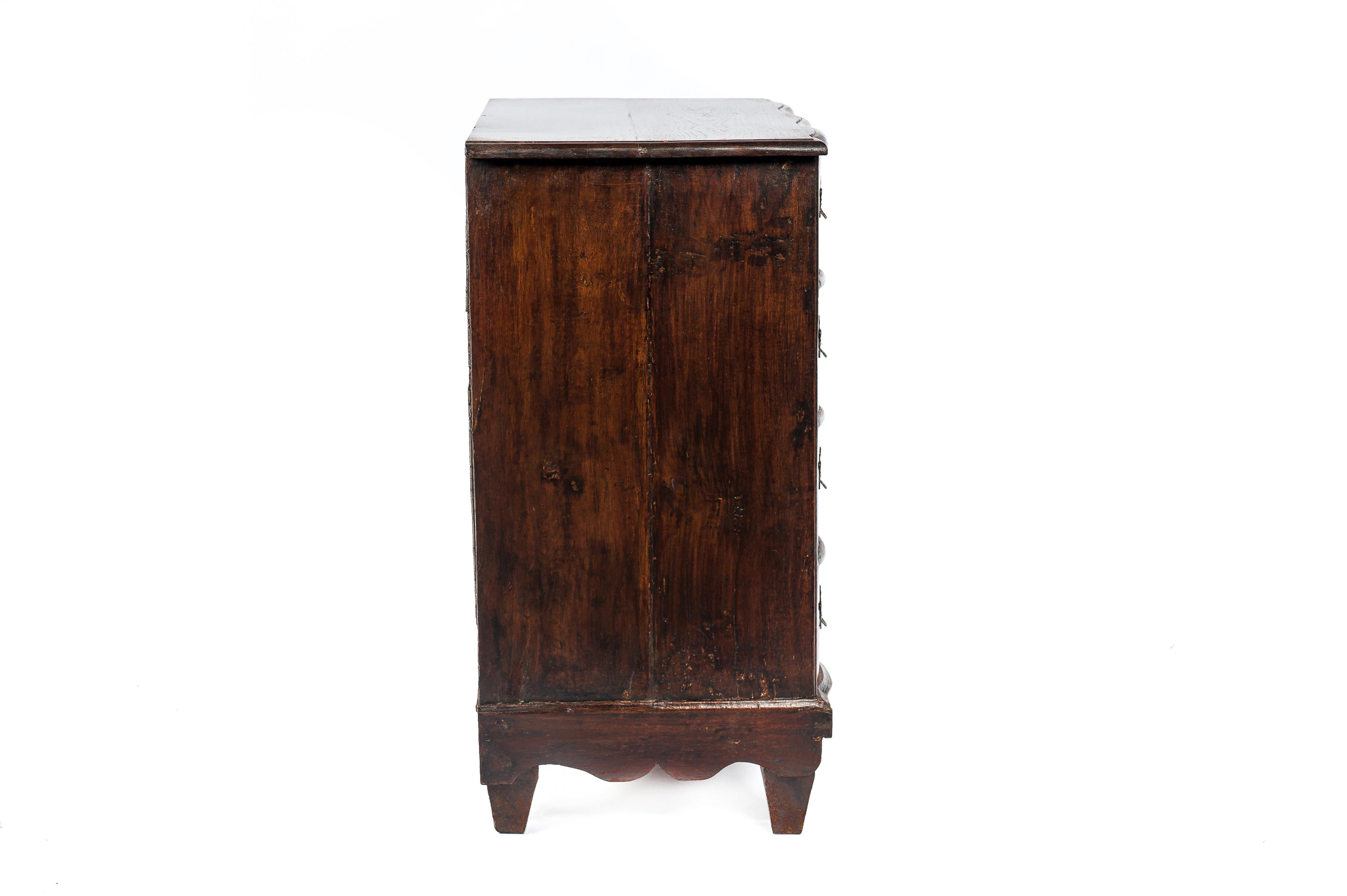 Polished Antique 19th Century Dutch Empire Warm Brown Curved Commode in Solid Elm For Sale