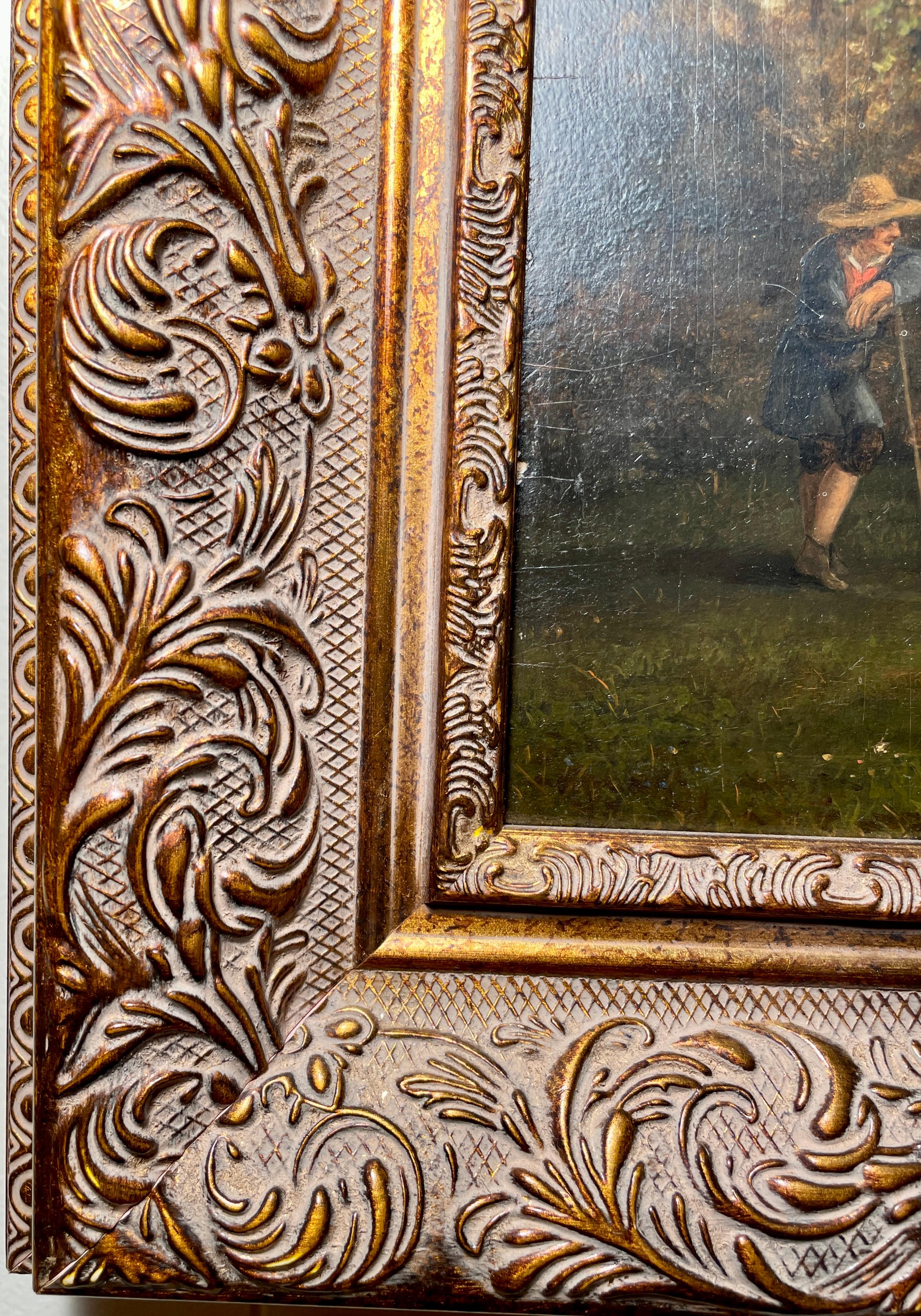 Antike niederländische gerahmte Landschaft, Öl auf Tafel, pastorales Gemälde, 19. Jahrhundert (Holz) im Angebot