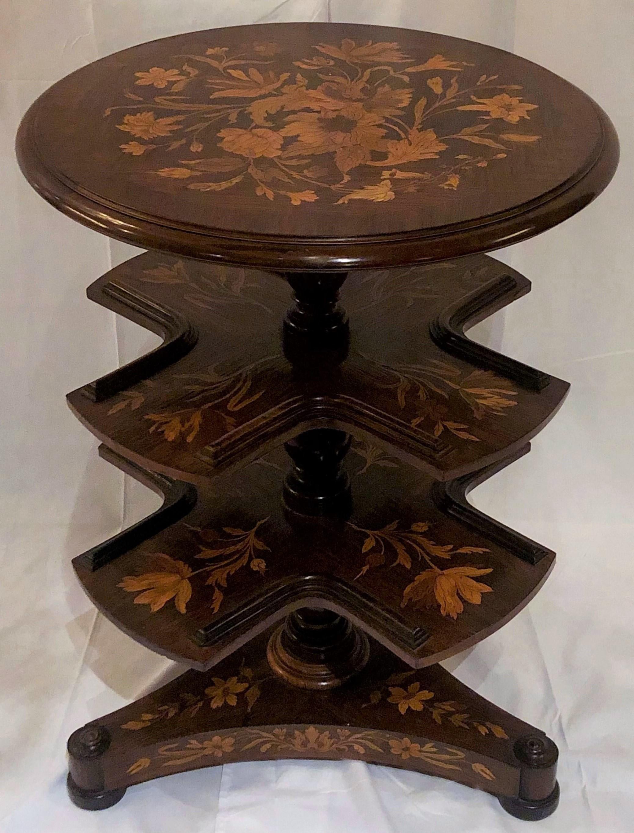 Antique 19th Century Dutch Marquetry 3 Tier Book Stand Table.