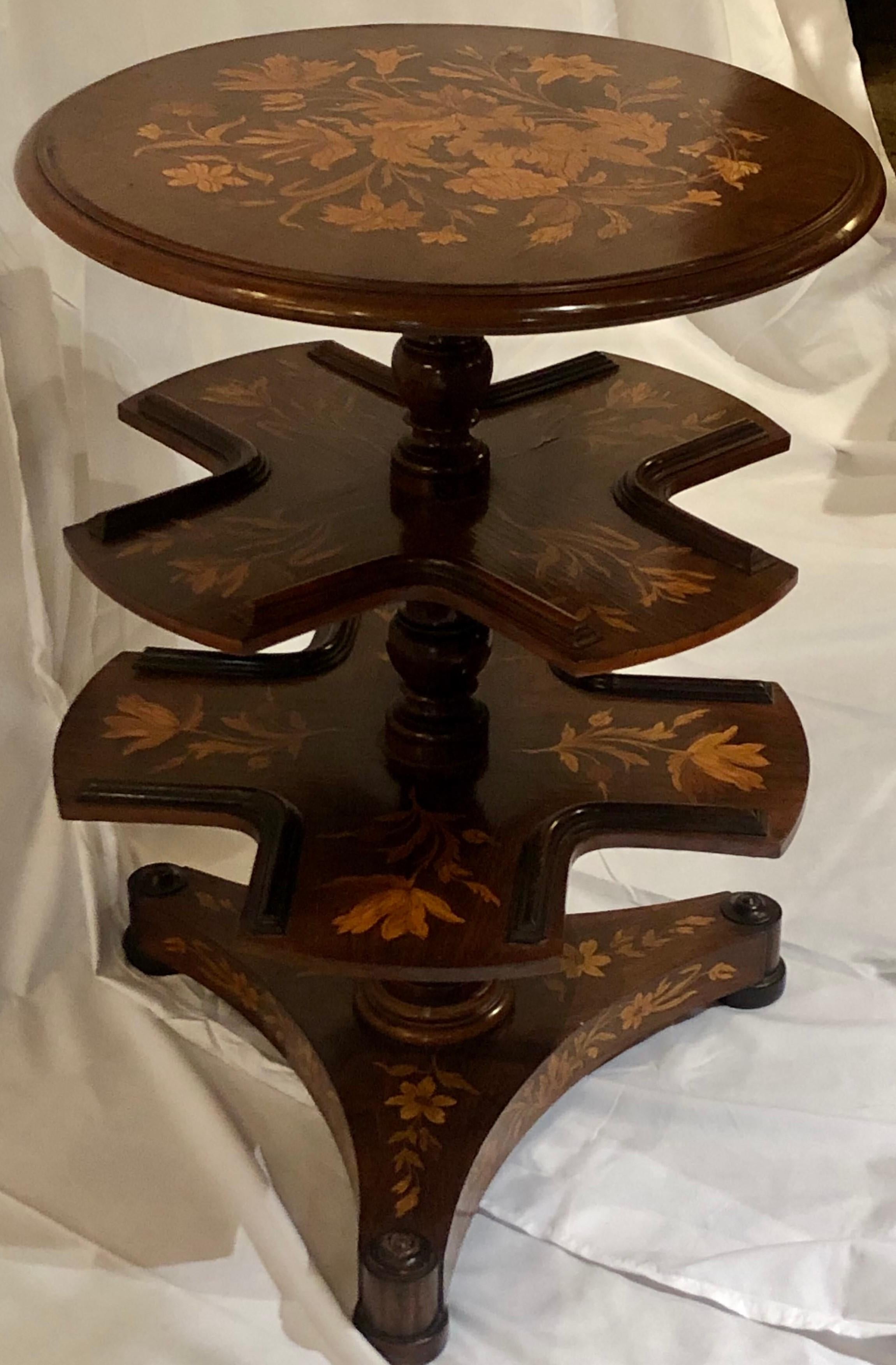 Antique 19th Century Dutch Marquetry 3 Tier Book Stand Table In Good Condition For Sale In New Orleans, LA