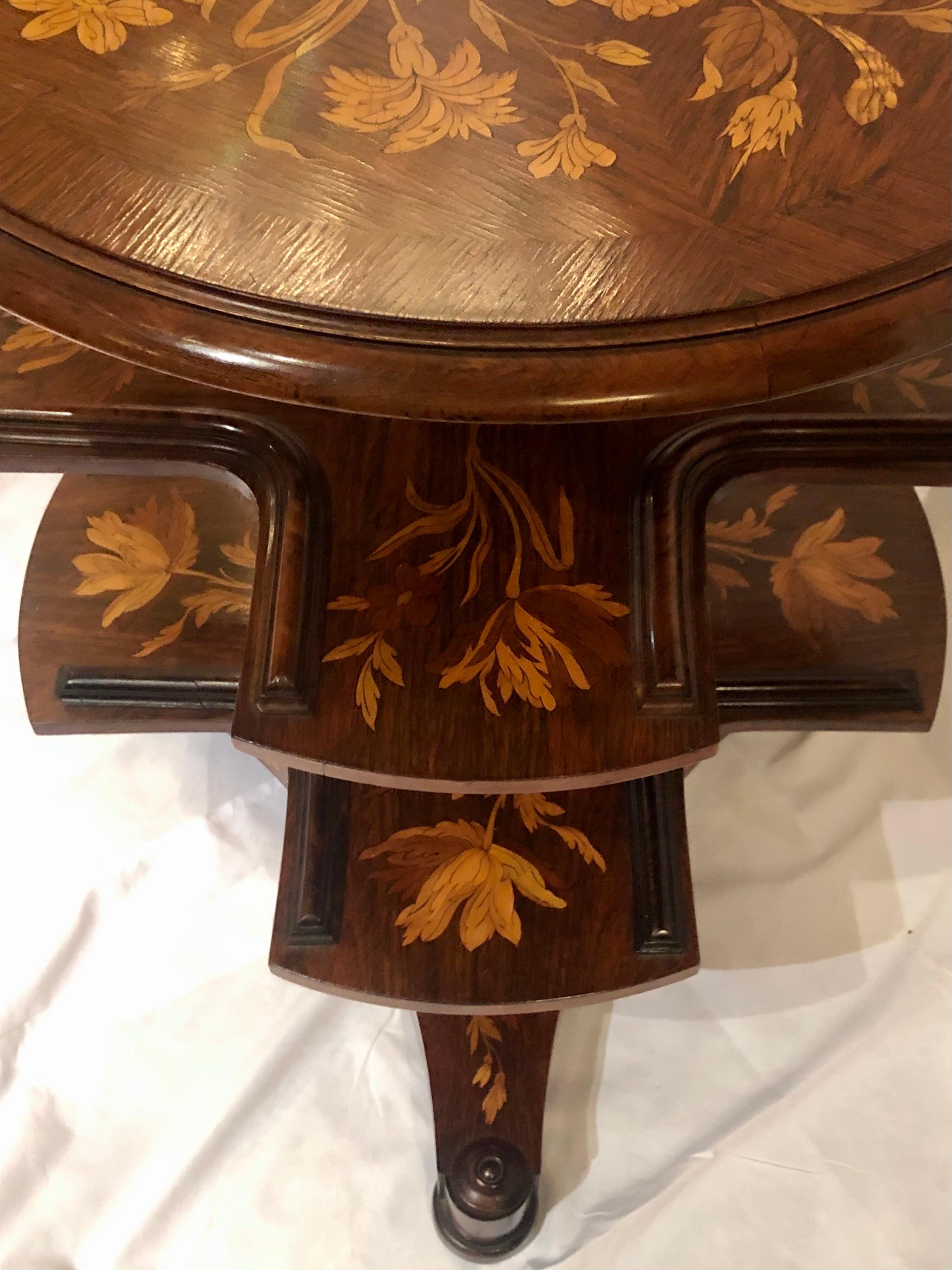 Wood Antique 19th Century Dutch Marquetry 3 Tier Book Stand Table For Sale