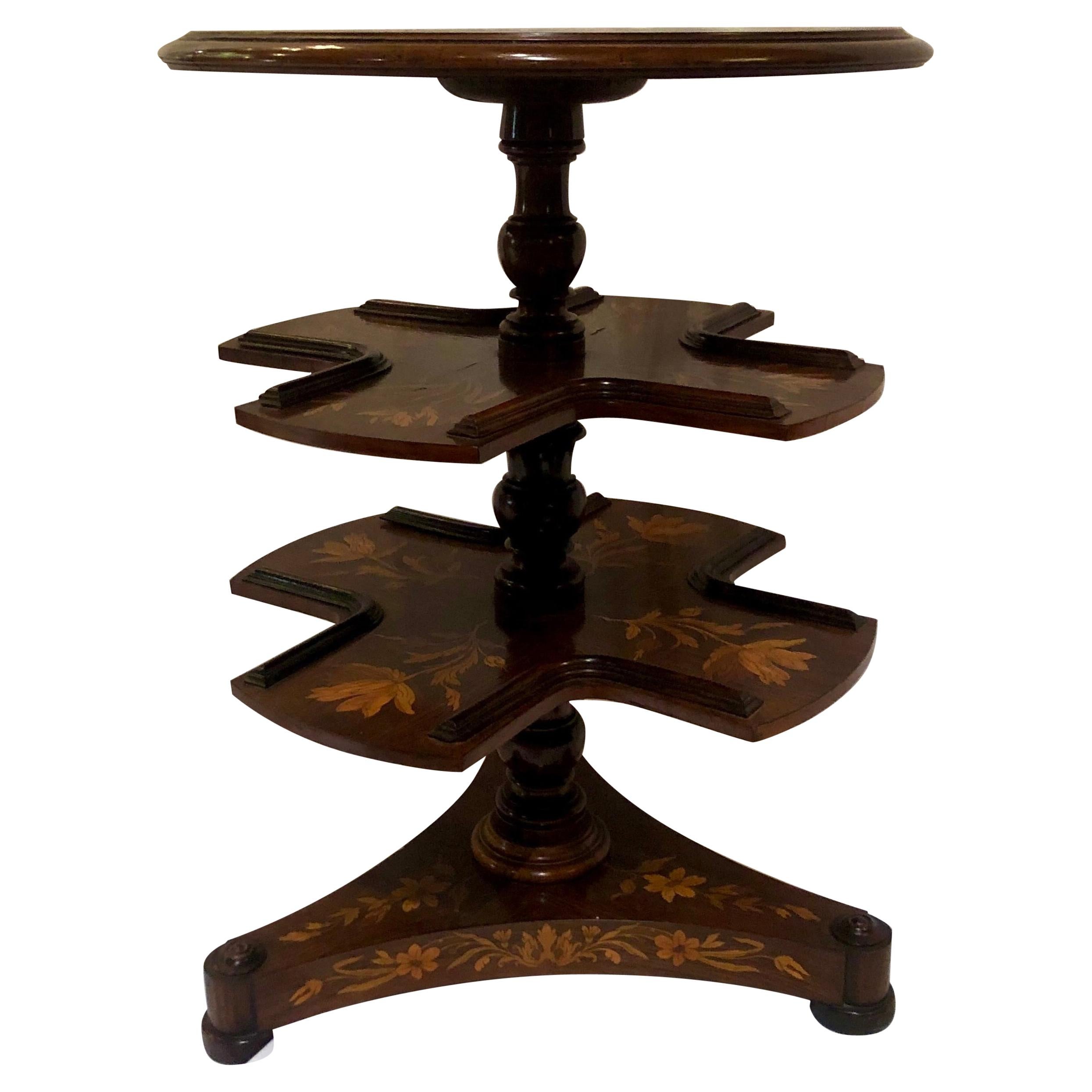 Antique 19th Century Dutch Marquetry 3 Tier Book Stand Table For Sale
