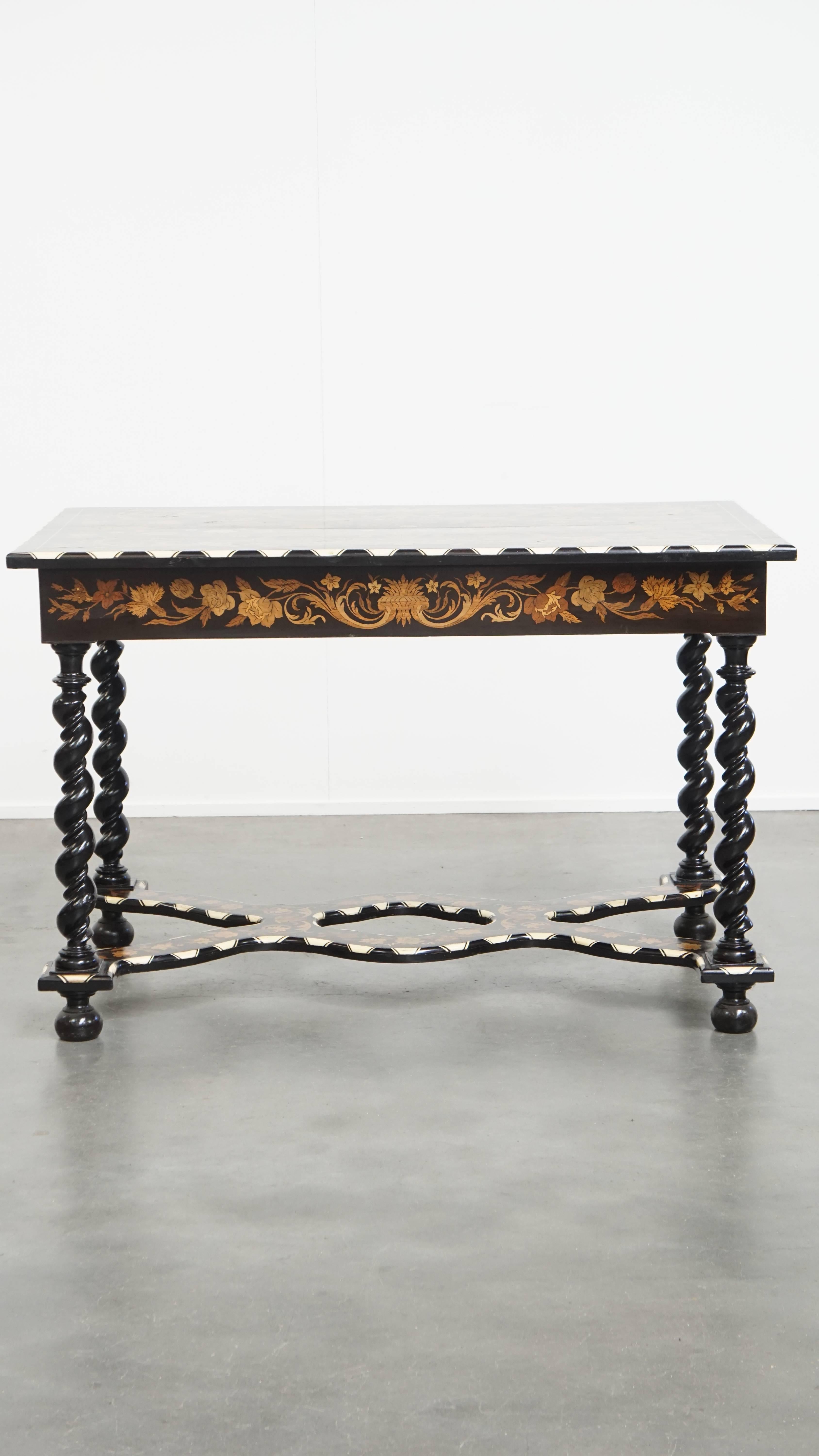 Hand-Crafted Antique 19th-Century Dutch Marquetry Table For Sale