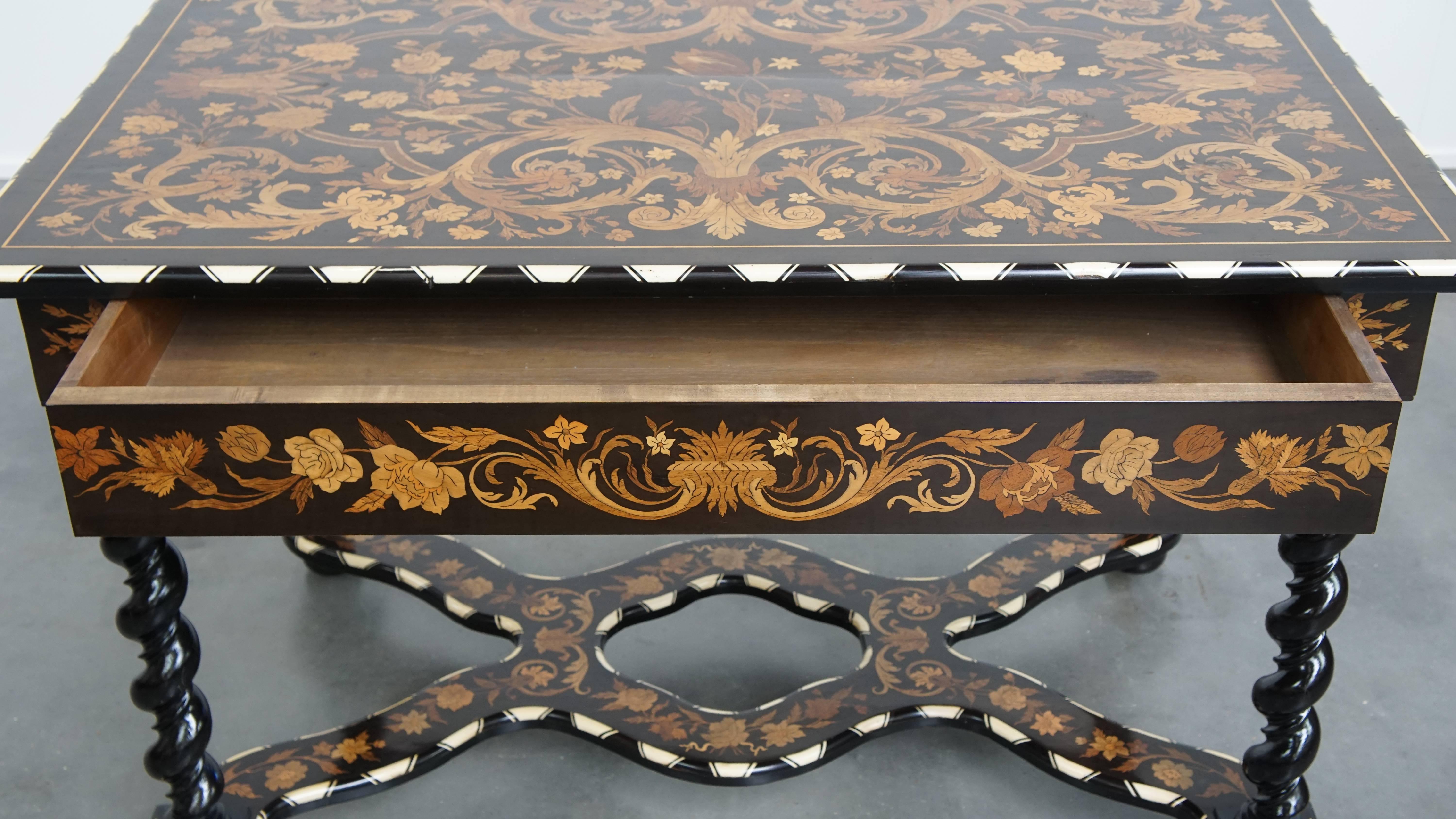Wood Antique 19th-Century Dutch Marquetry Table For Sale
