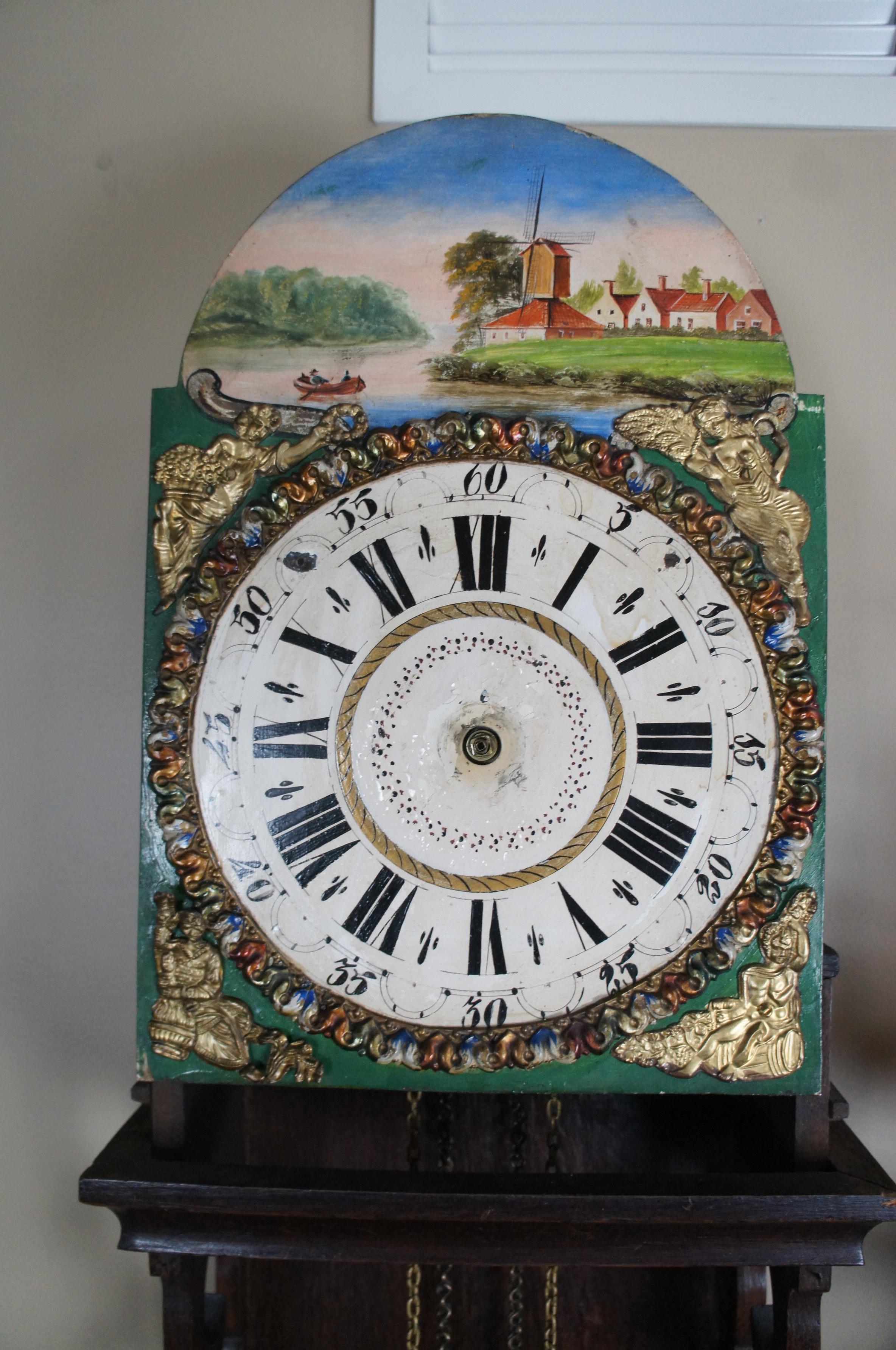 Antique 19th Century Dutch Oak Hand Painted Frisian Tail Staart Wall Clock 6
