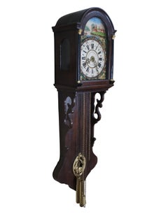Antique 19th Century Dutch Oak Hand Painted Frisian Tail Staart Wall Clock