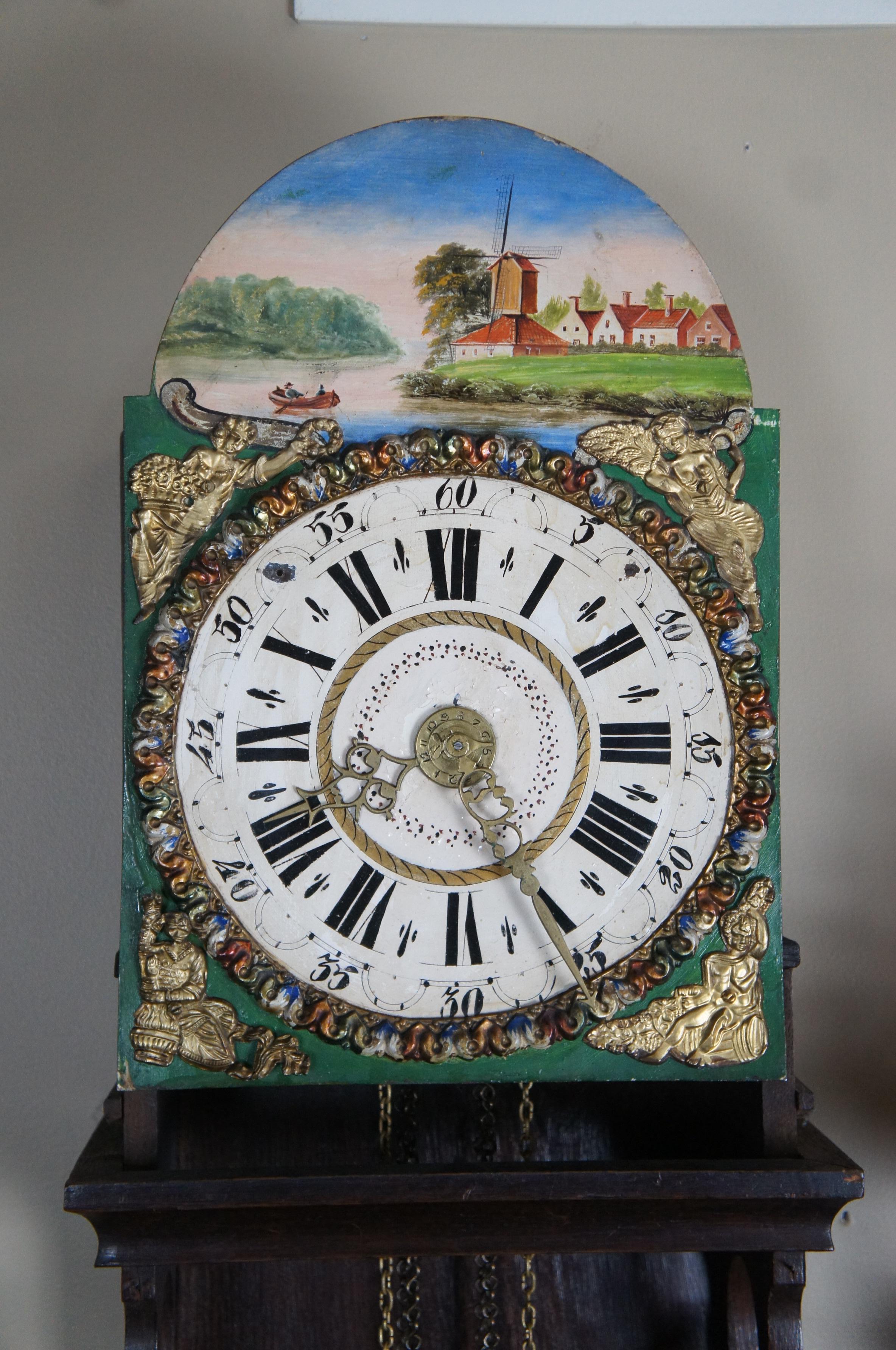 Antique 19th Century Dutch Oak Hand Painted Frisian Tail Staart Wall Clock 1